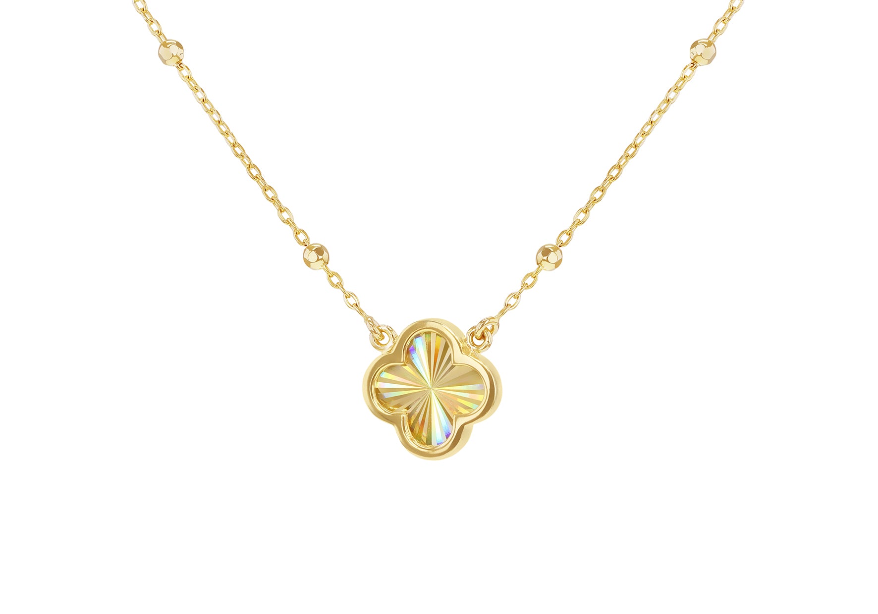 9ct Yellow Gold Rainbow Clover Ball Necklace