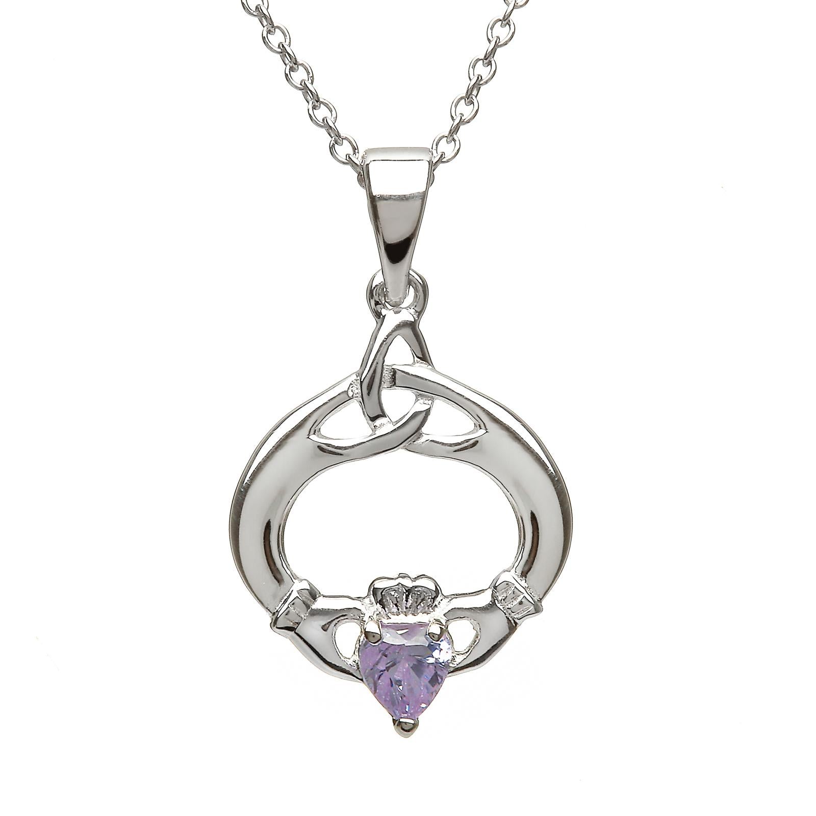 Sterling Silver June Birthstone Claddagh Pendant