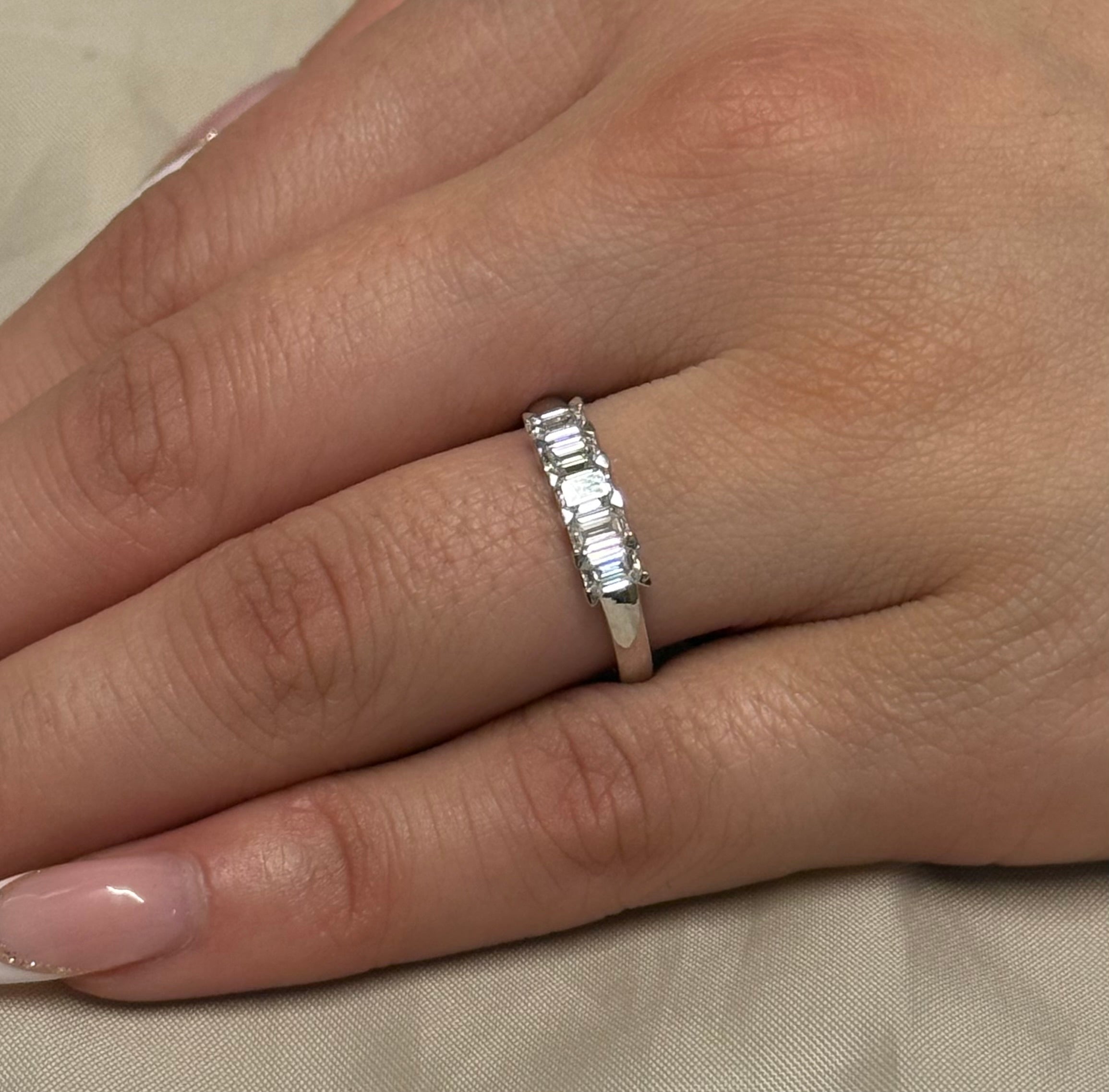 18k White Gold Five Stone Emerald Cut Diamond Eternity Ring