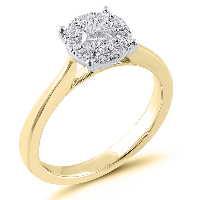 9K Yellow Gold 50pt Illusion Solitaire Diamond Ring