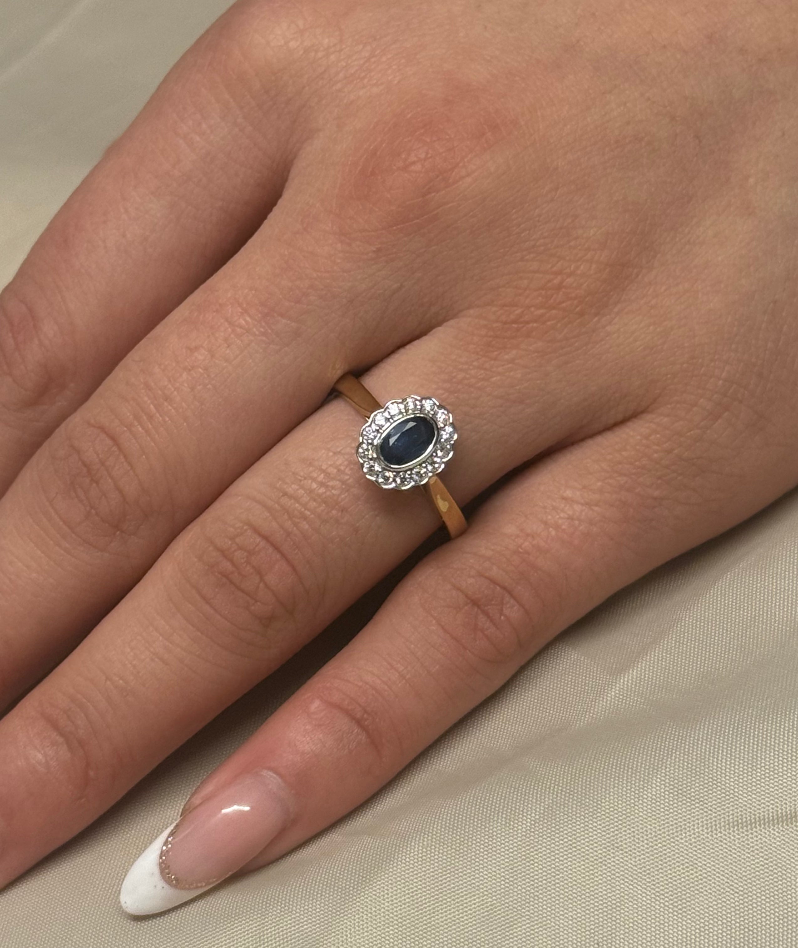 9ct Yellow Gold Oval Sapphire with Diamond Ring