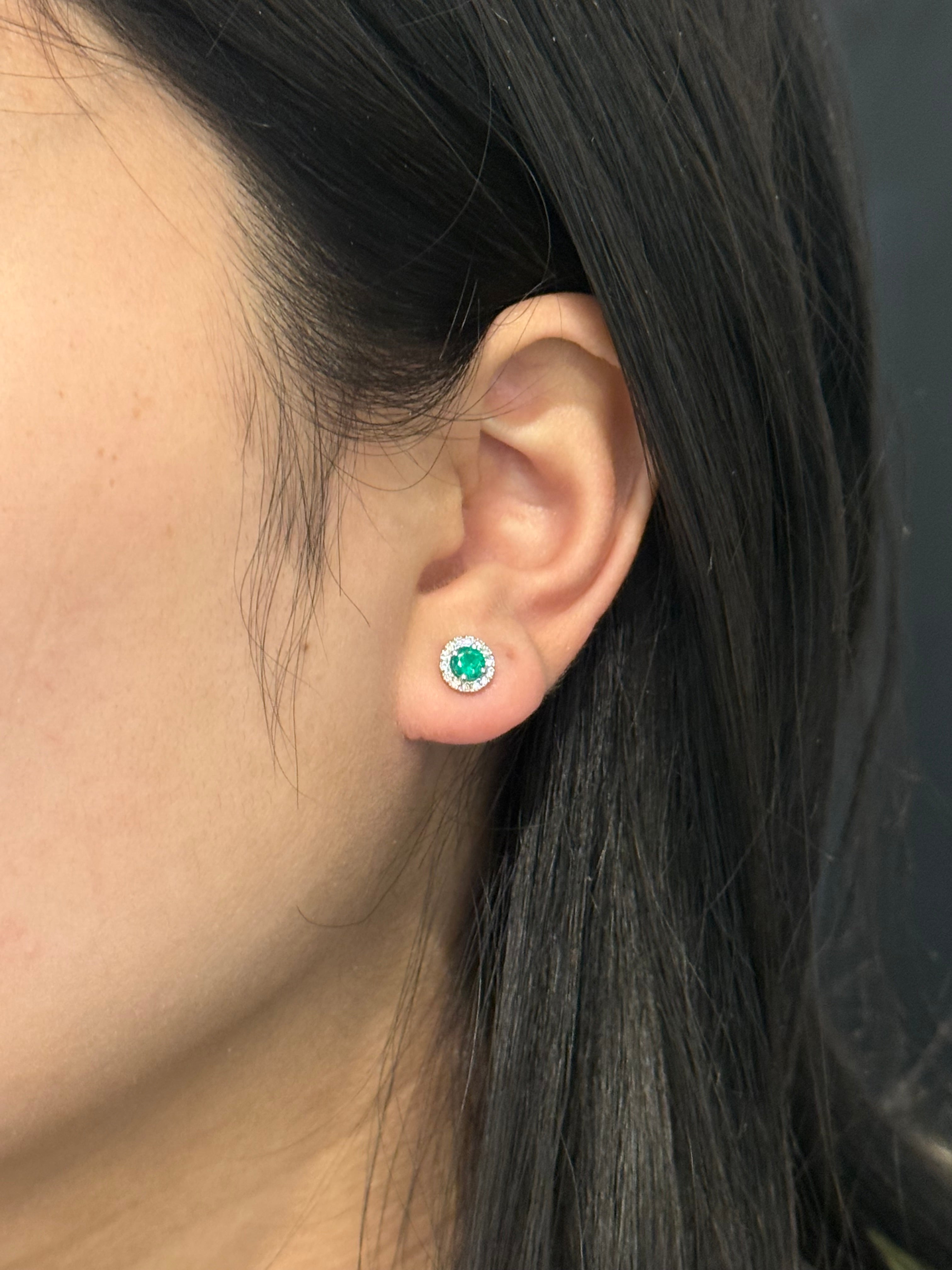 9ct White Gold Emerald & Diamond Halo Earrings