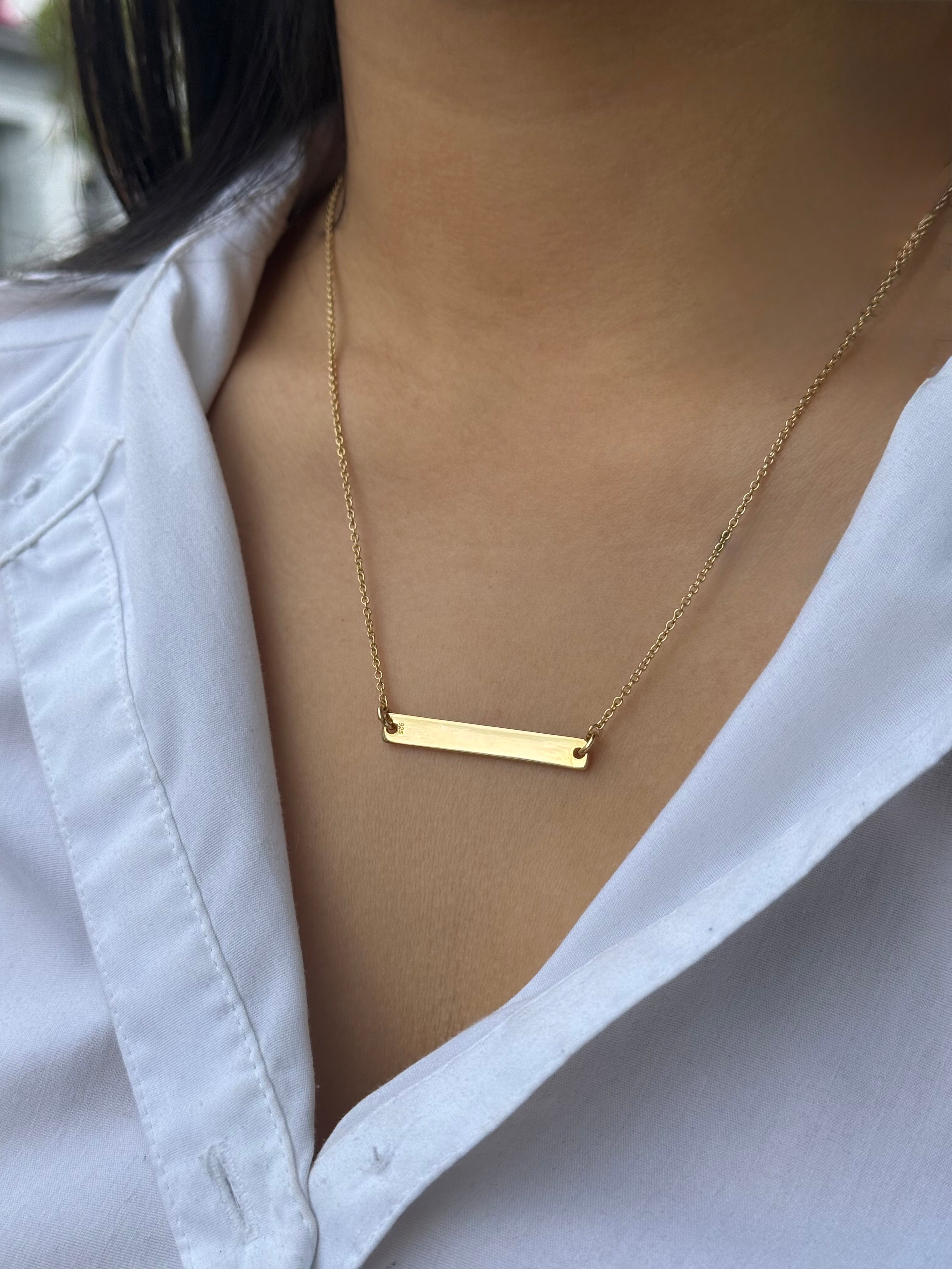 Gold Plated Engravable Horizontal Bar Necklace