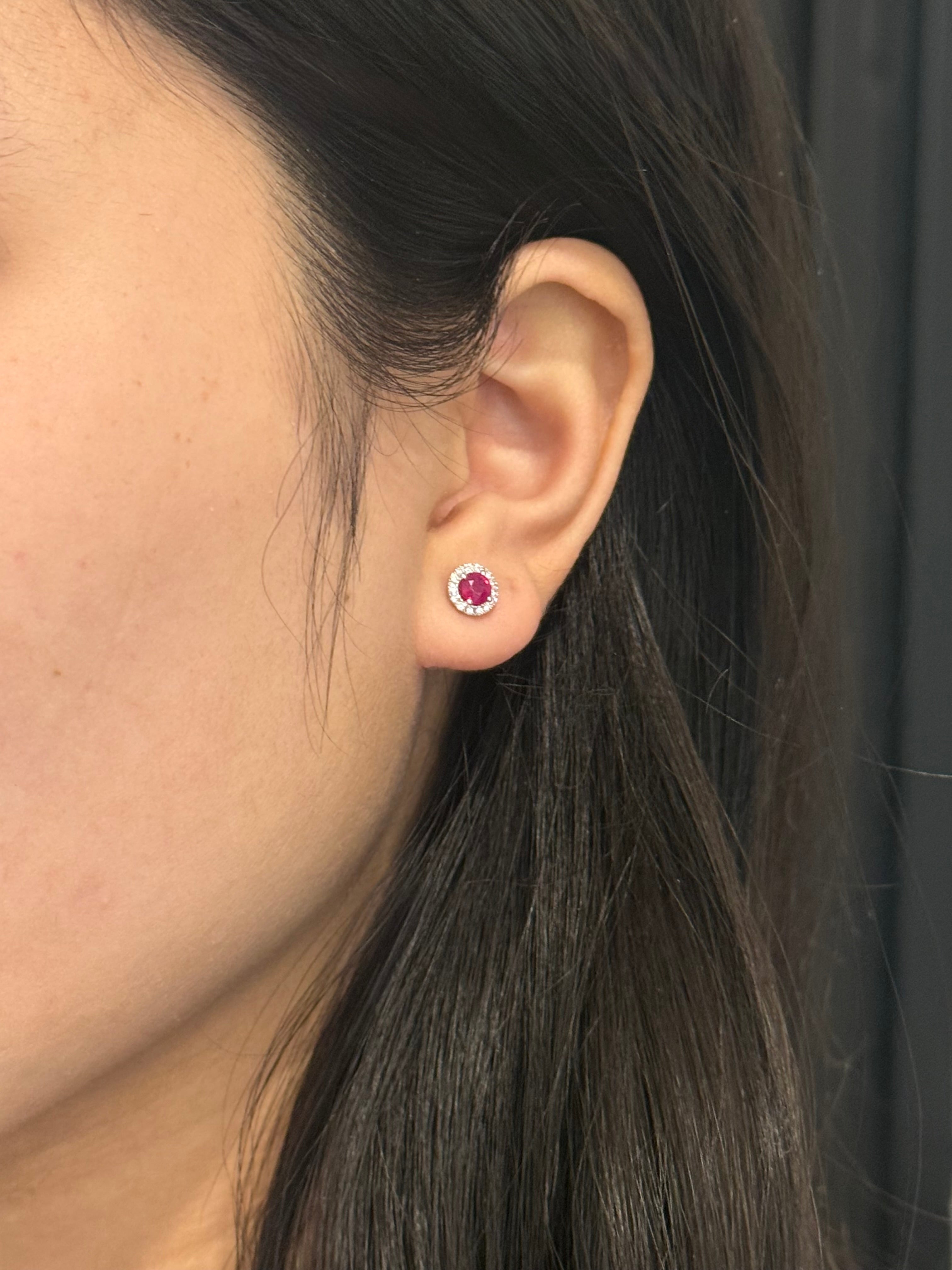 9ct White Gold Ruby & Diamond Halo Earrings