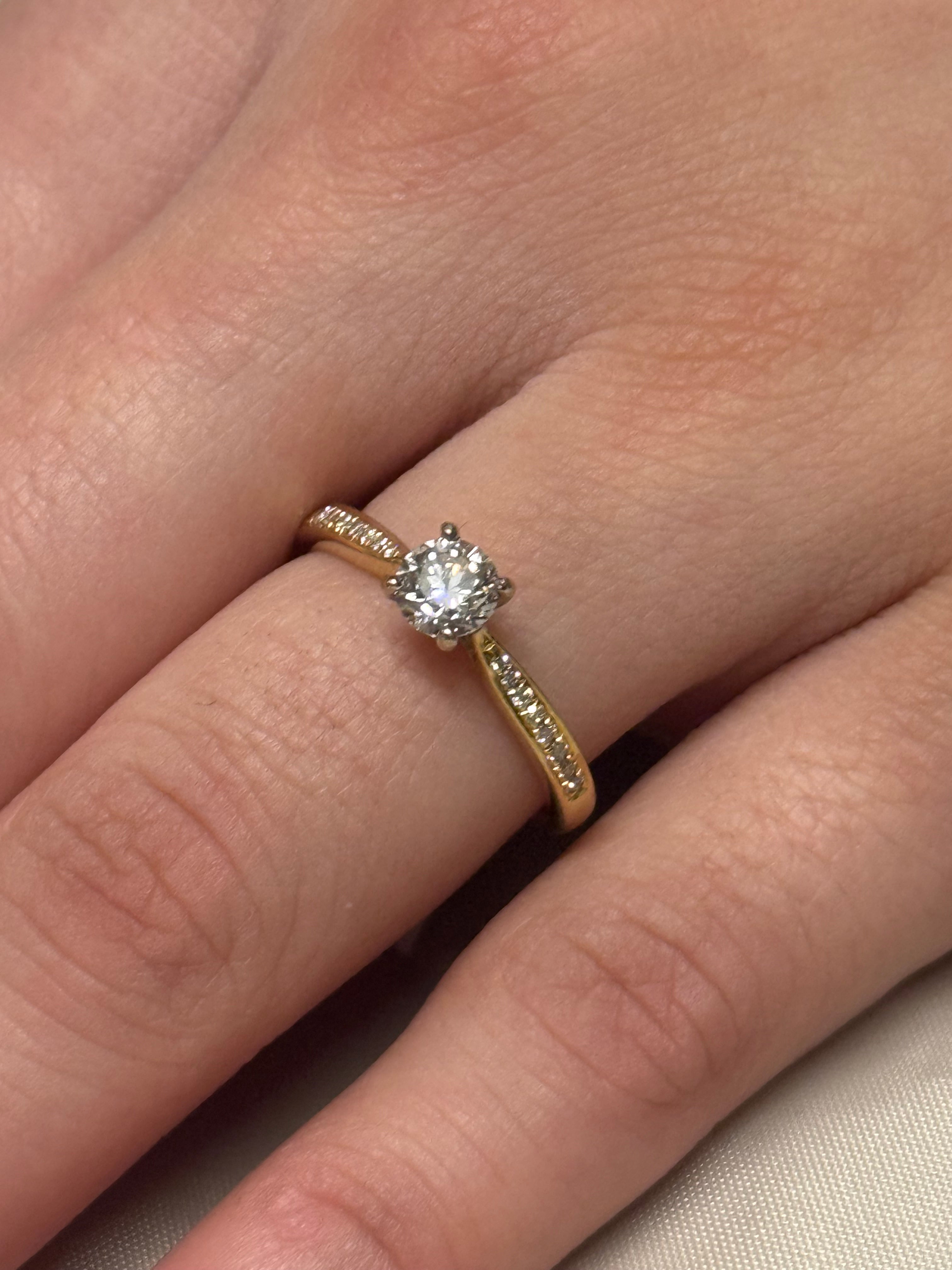 18K Yellow Gold 50pt Brilliant Cut Solitaire With Diamond Band