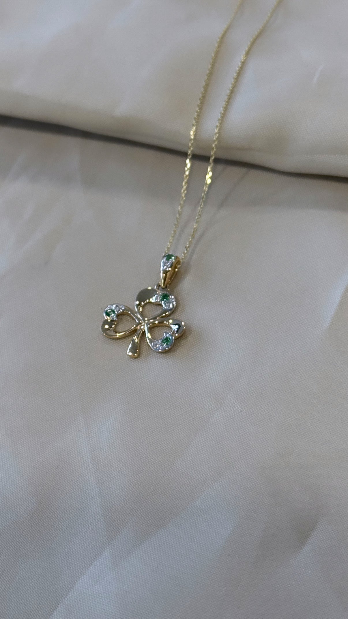 9ct Yellow Gold Open Shamrock Emerald & Diamond Pendant
