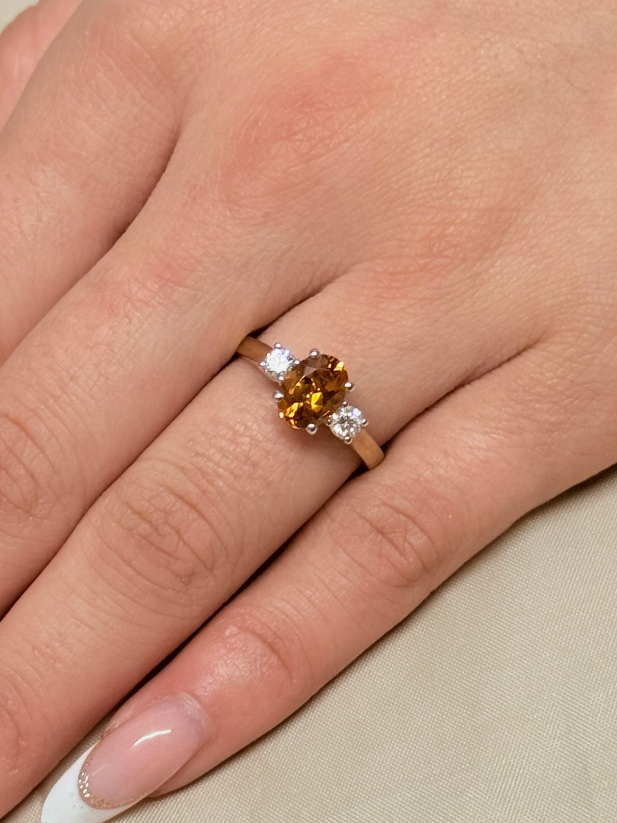9K Yellow Gold Citrine and Diamond Three Stone Ring