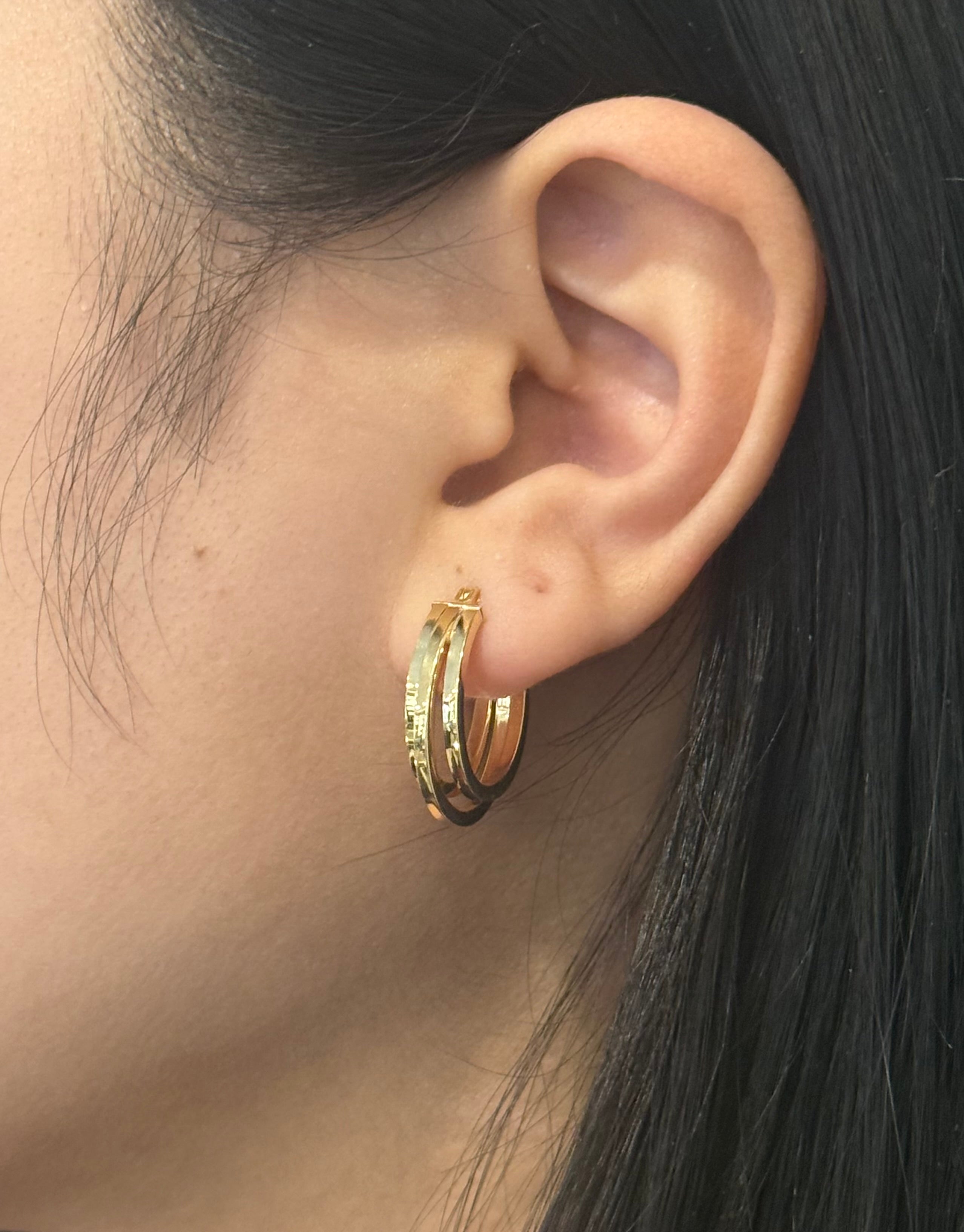 9ct Yellow Gold Triple Band Hoop Earrings