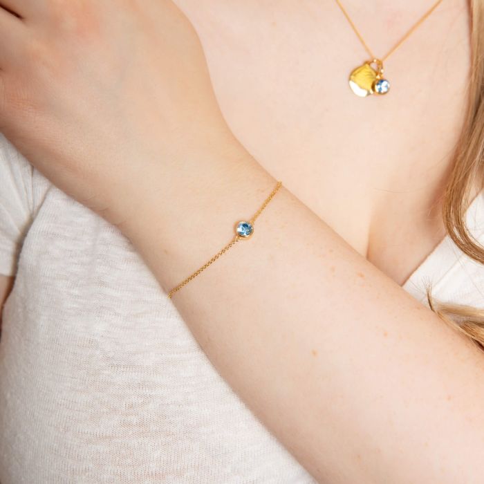 Yellow Gold Plated Sterling Silver March Birthstone Bracelet
