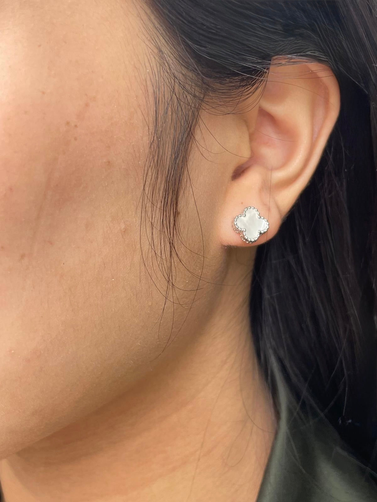 Sterling Silver Mother of Pearl Beaded Clover Stud Earrings