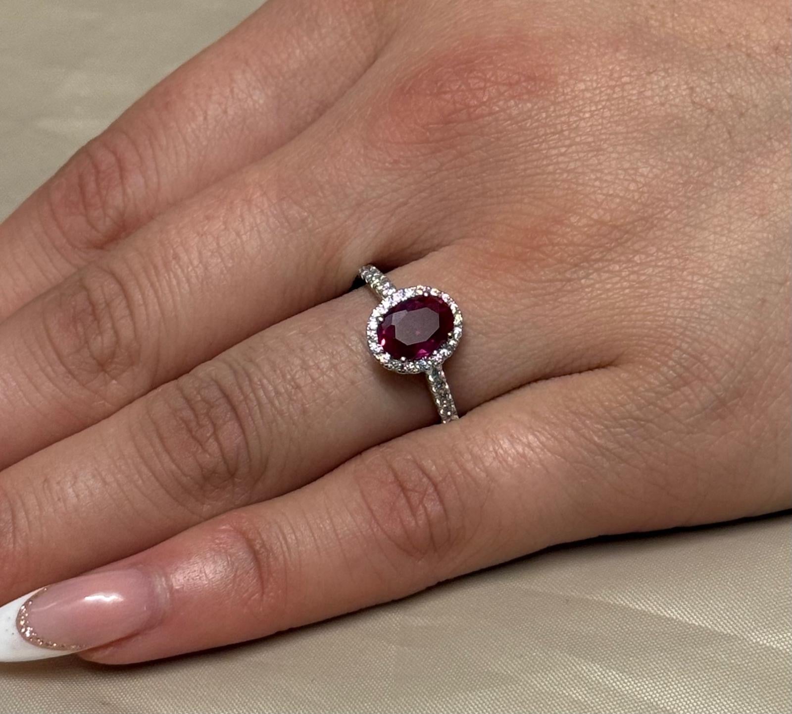9K Yellow Gold Oval Red Stone Ring with CZ Halo and Band