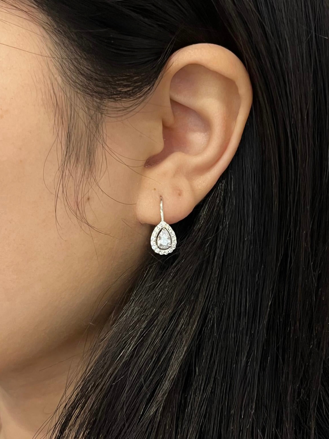 Sterling Silver Pear Halo Drop Earring