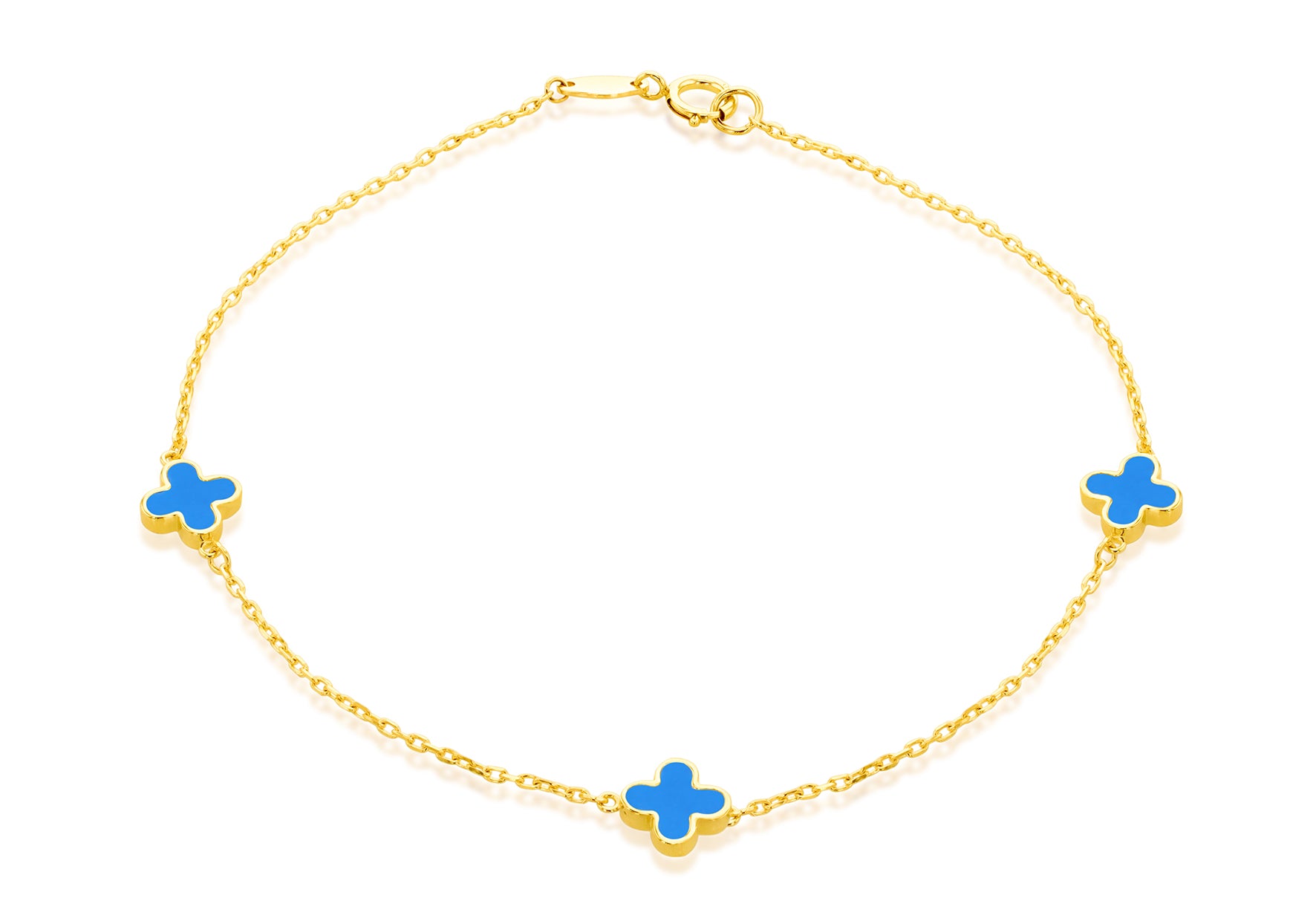9ct Yellow Gold Turquoise Clover Bracelet