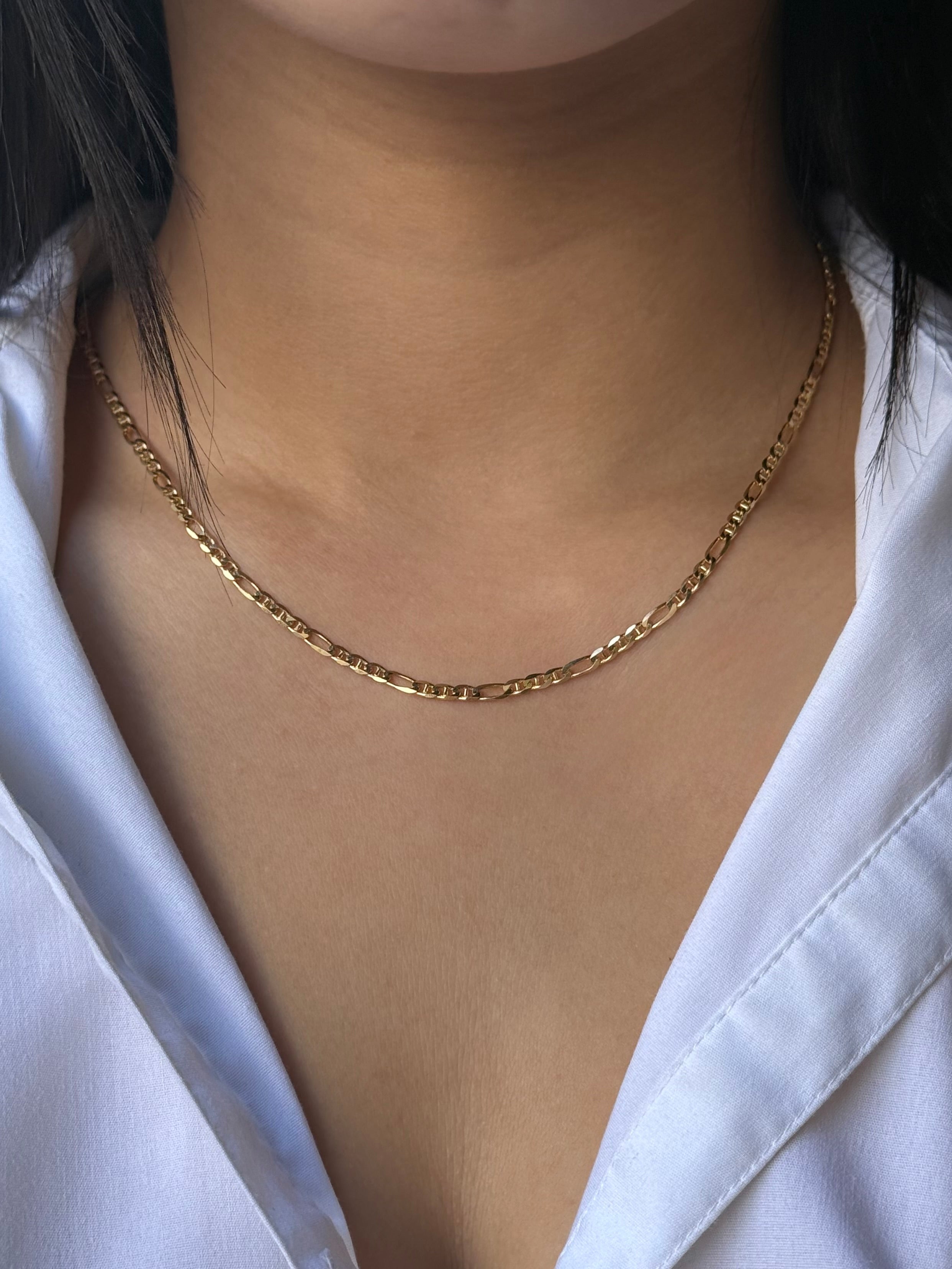 9ct Yellow Gold Figaro Marine Link Necklace