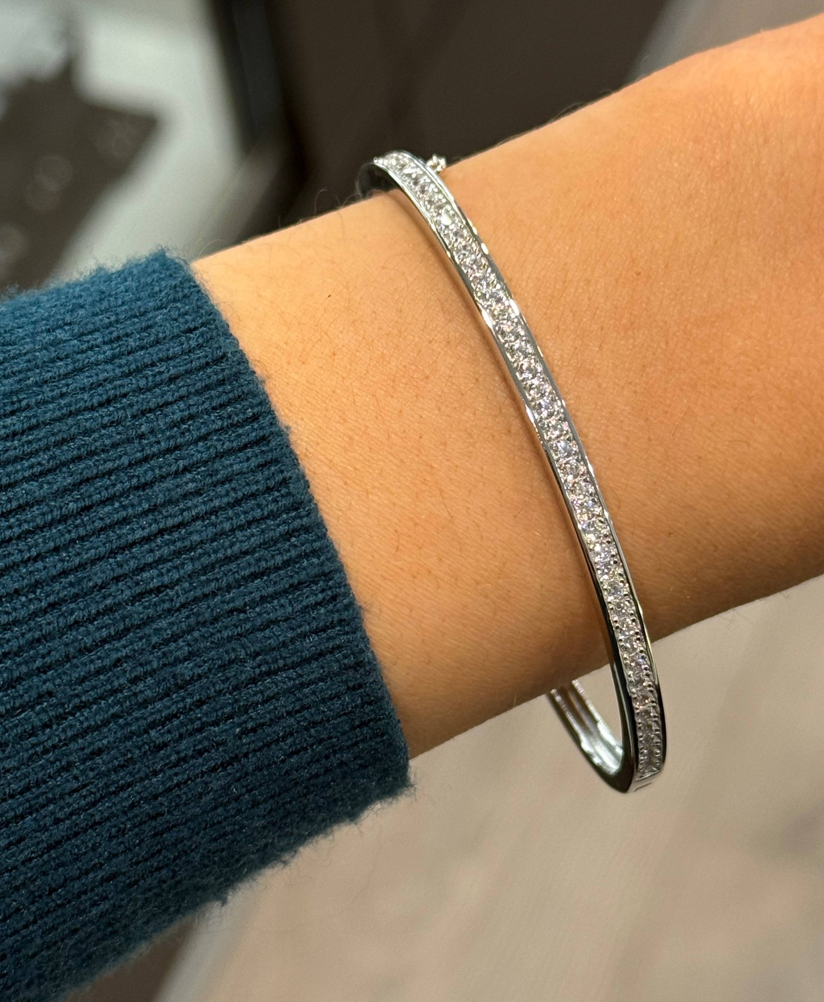 Sterling Silver Grain Set Cz Bangle