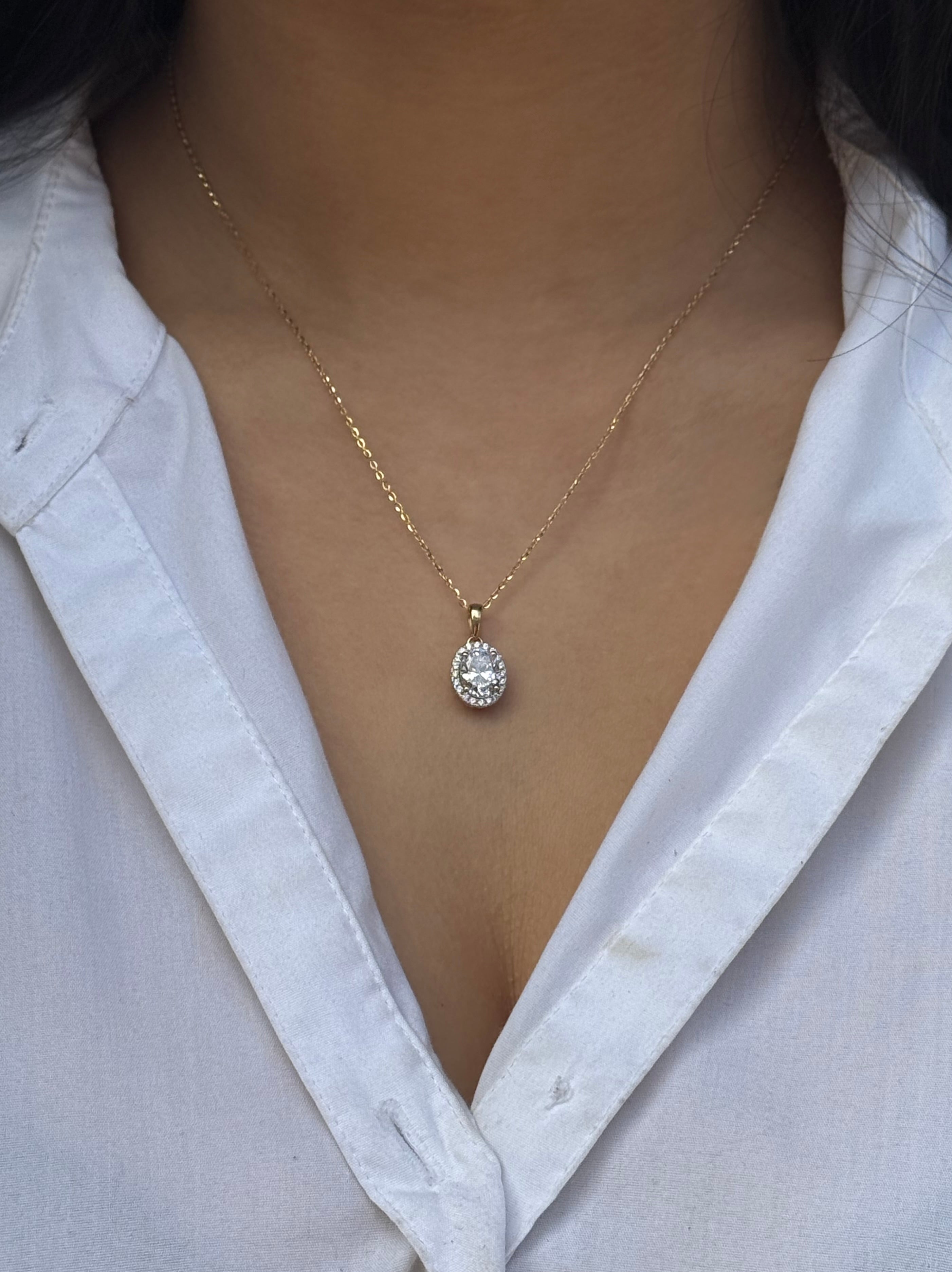 9ct Yellow Gold Oval CZ Halo Pendant