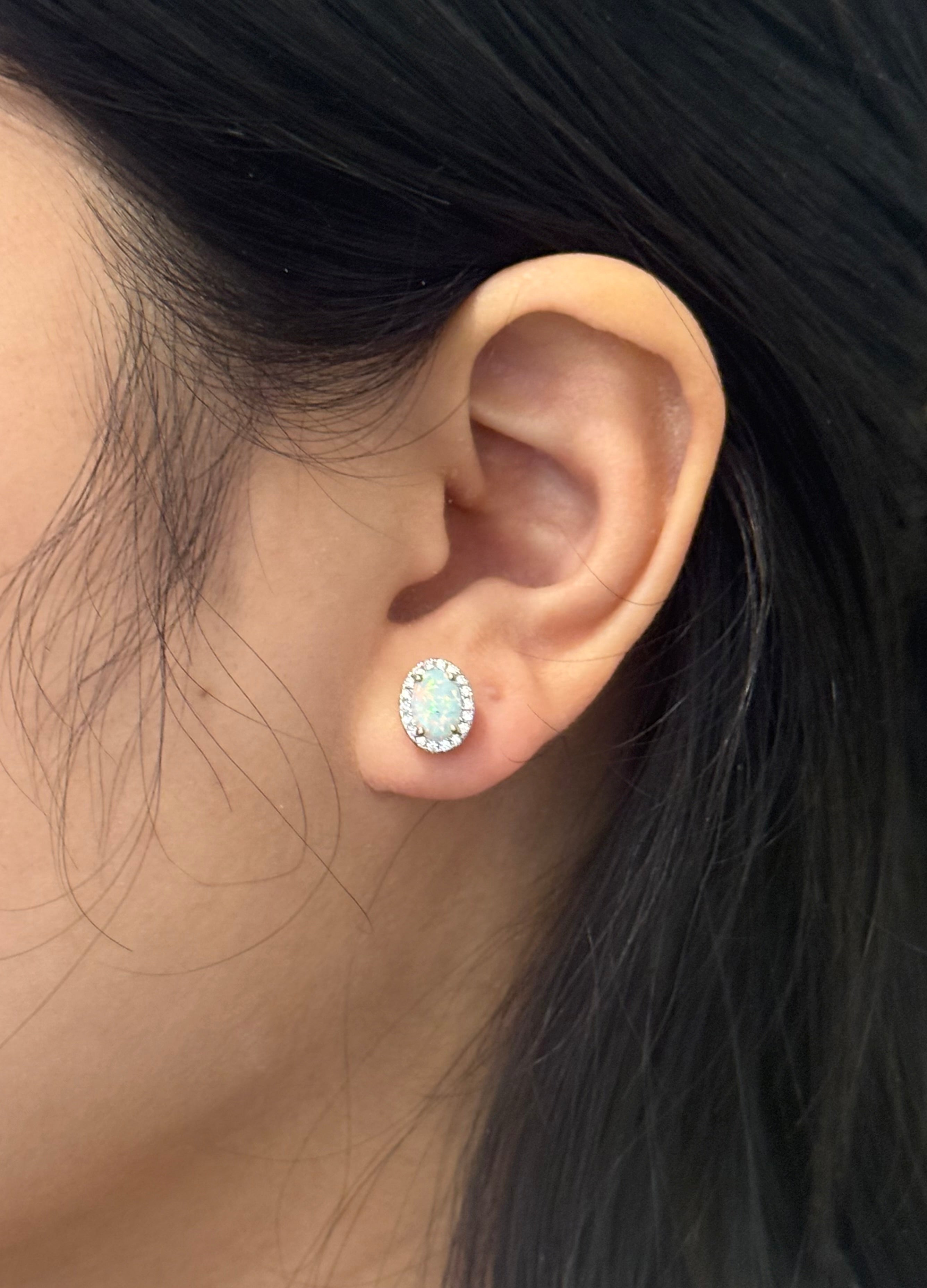 9ct Yellow Gold Opal Cz Oval Halo Earrings