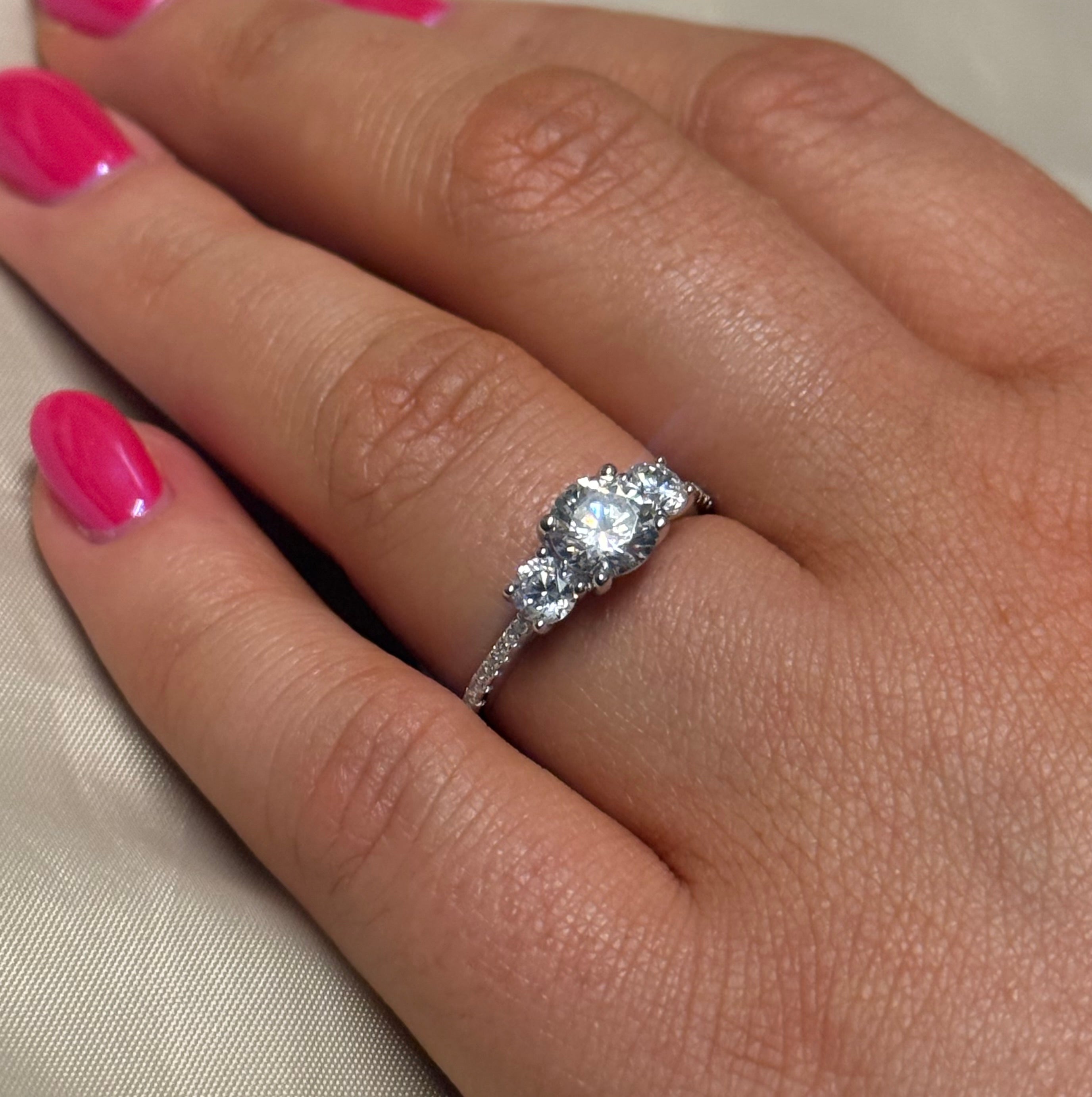 Sterling Silver Three Stone Ring with Cz Band