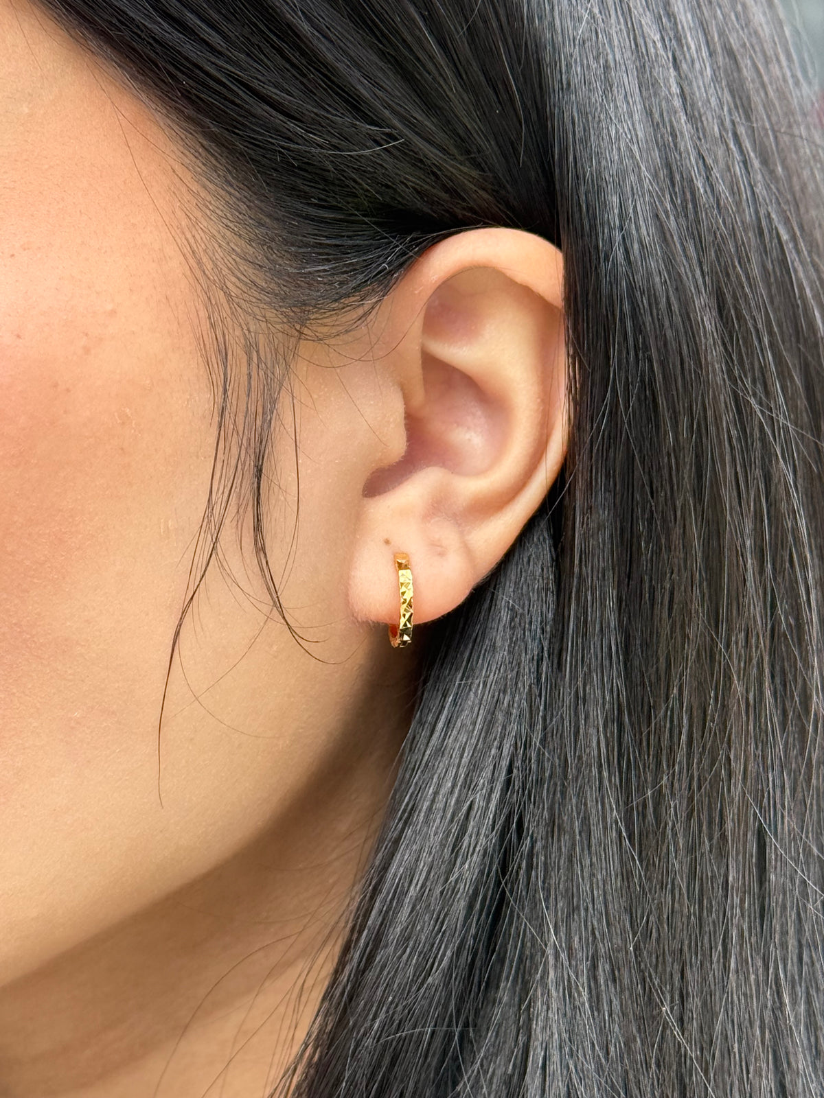 Gold Plated Sterling Silver Hinged Diamond Cut Hoop Earrings