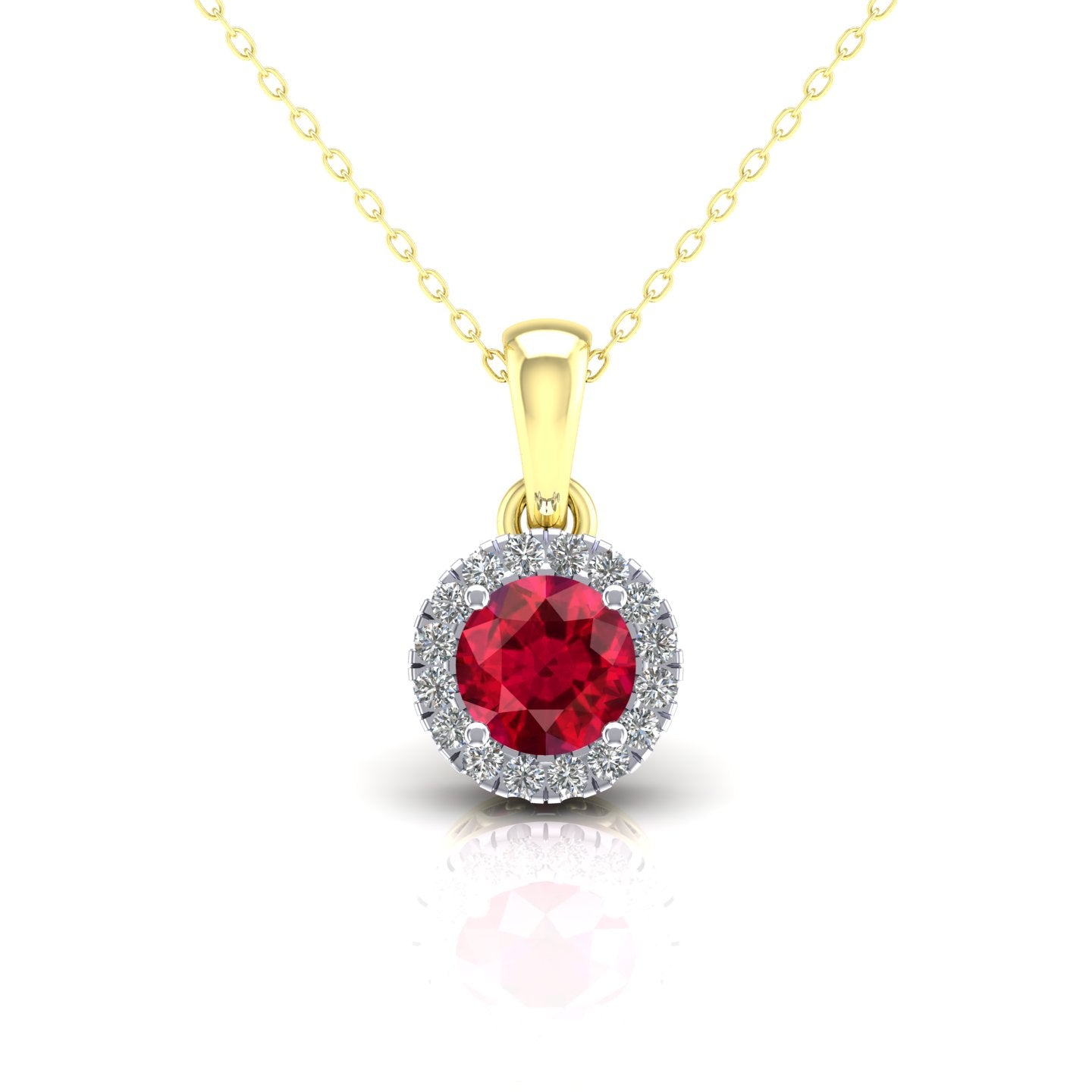 9ct Yellow Gold Red Stone Round CZ Halo Pendant