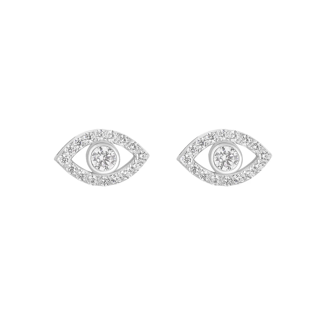 Sterling Silver Cz Evil Eye Stud Earrings