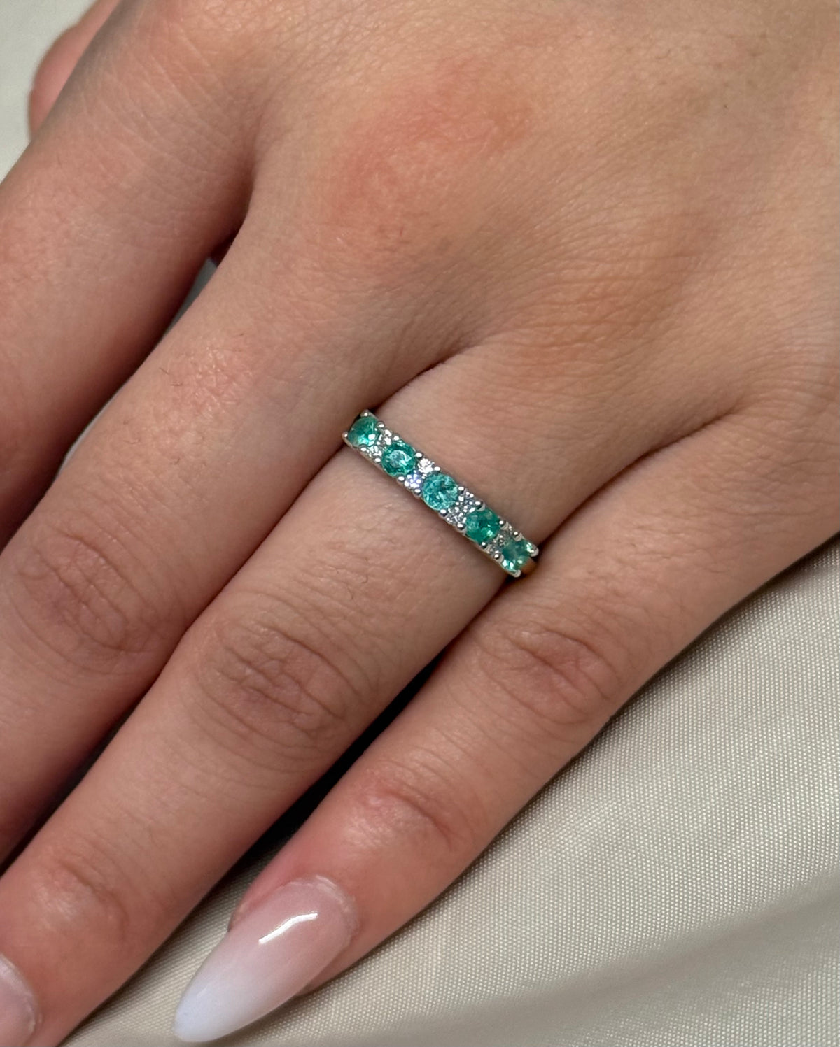 9K Yellow Gold Emerald and Diamond Eternity Style Band