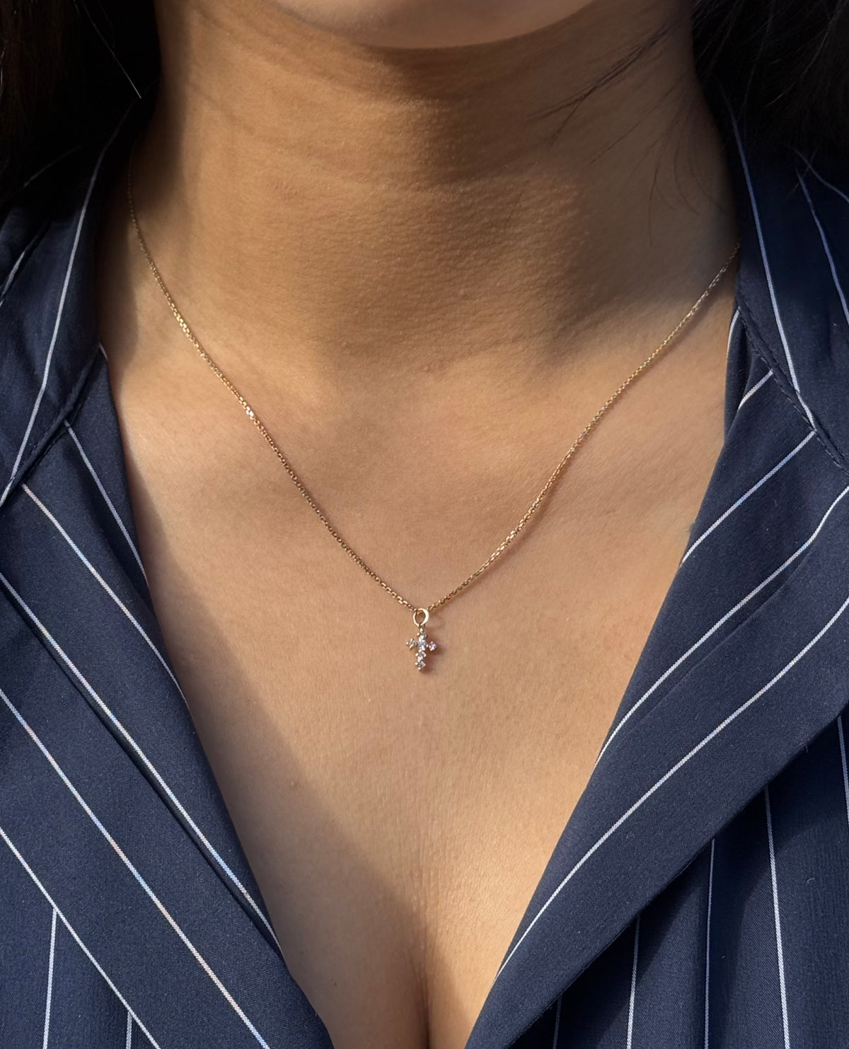 9ct Yellow Gold Dainty Lab Diamond Cross Pendant