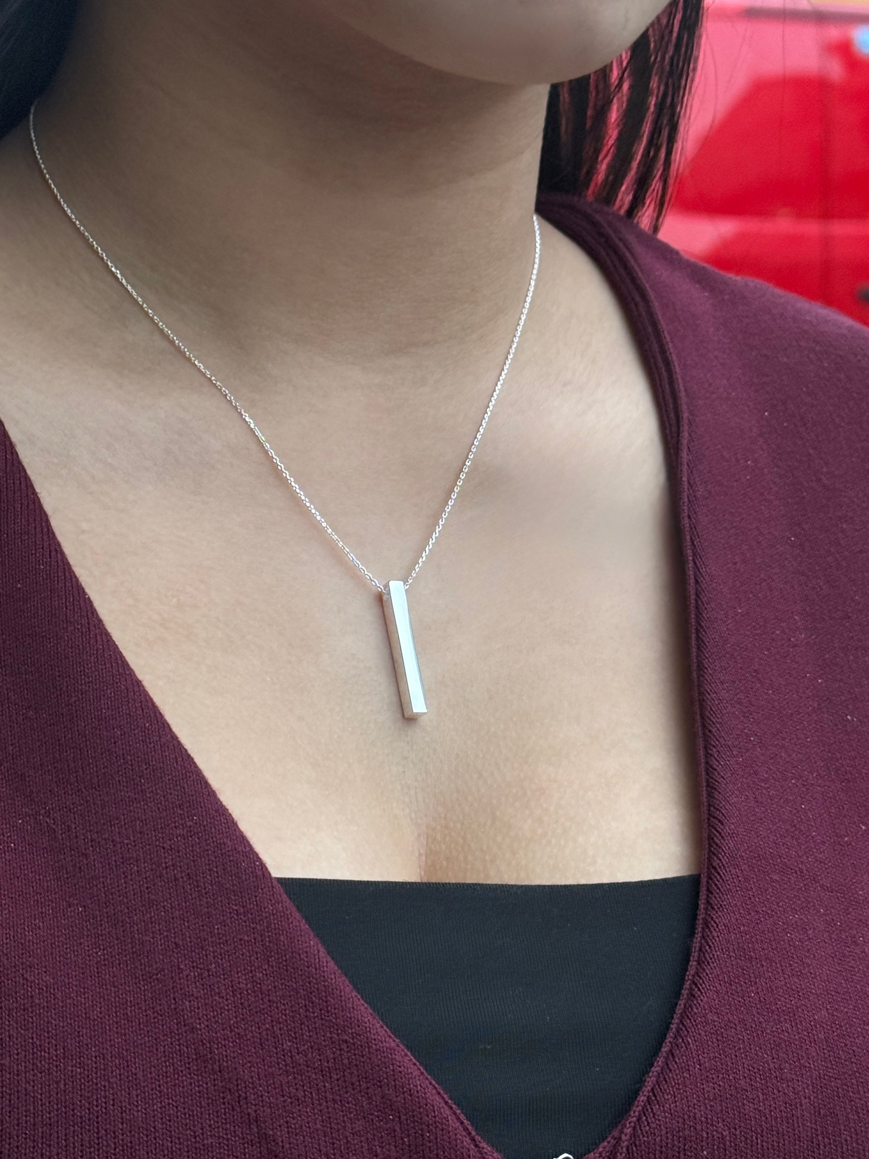 Sterling Silver Engravable Vertical Cube Bar Necklace