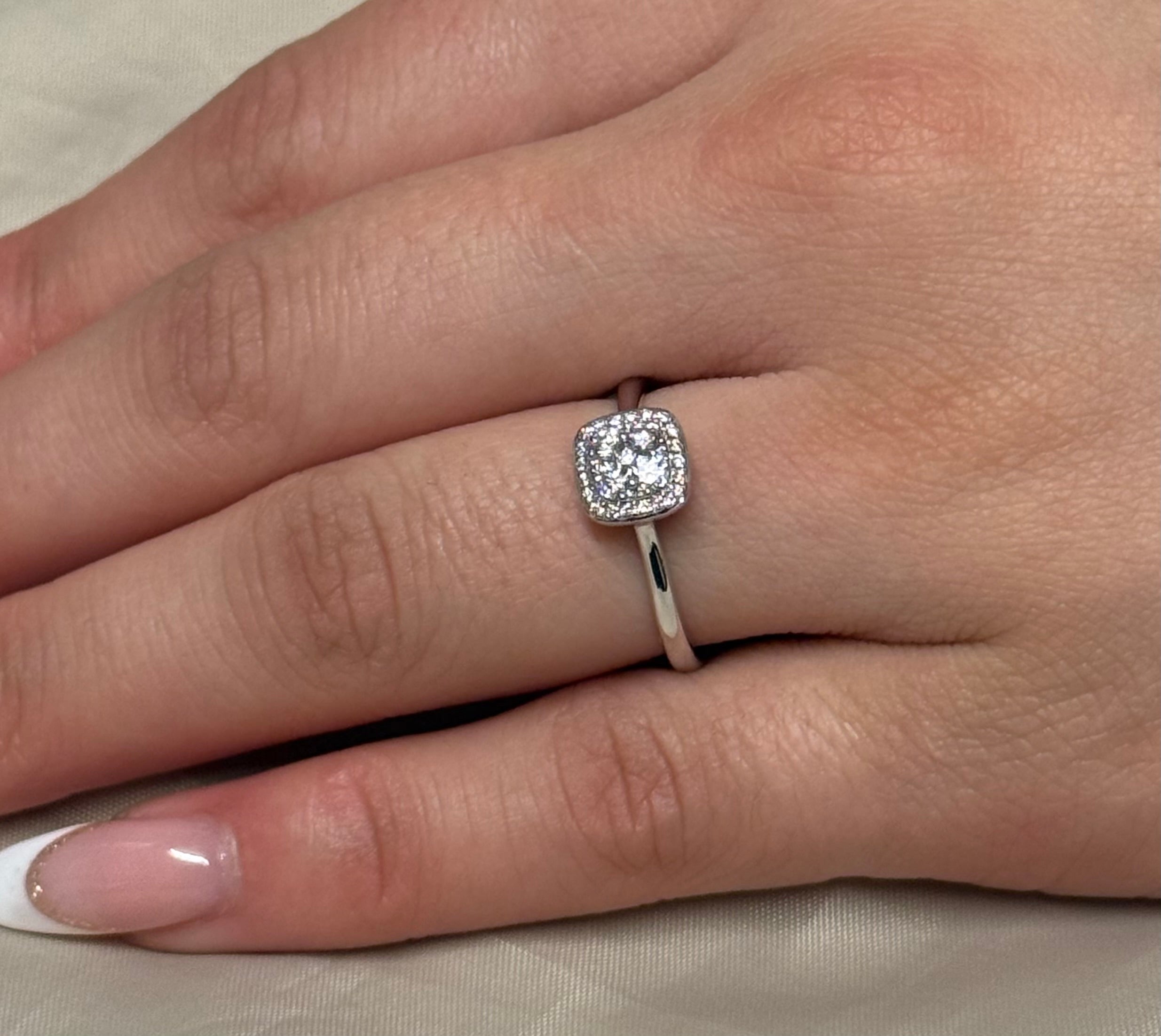 18K White Gold Illusion Cushion Shaped Halo Diamond Ring