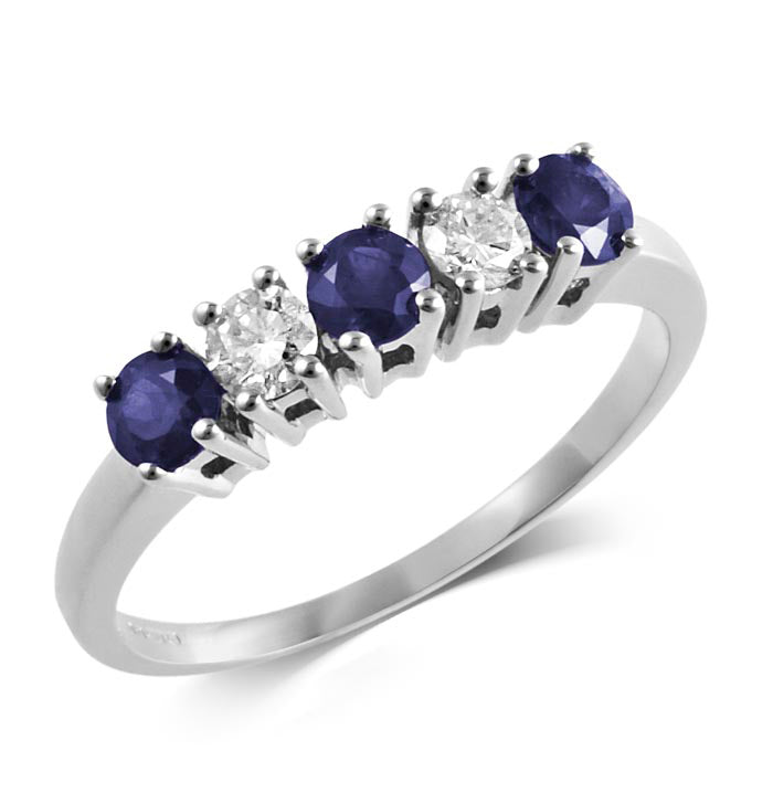 9ct White Gold Alternating Sapphire and Diamond Band