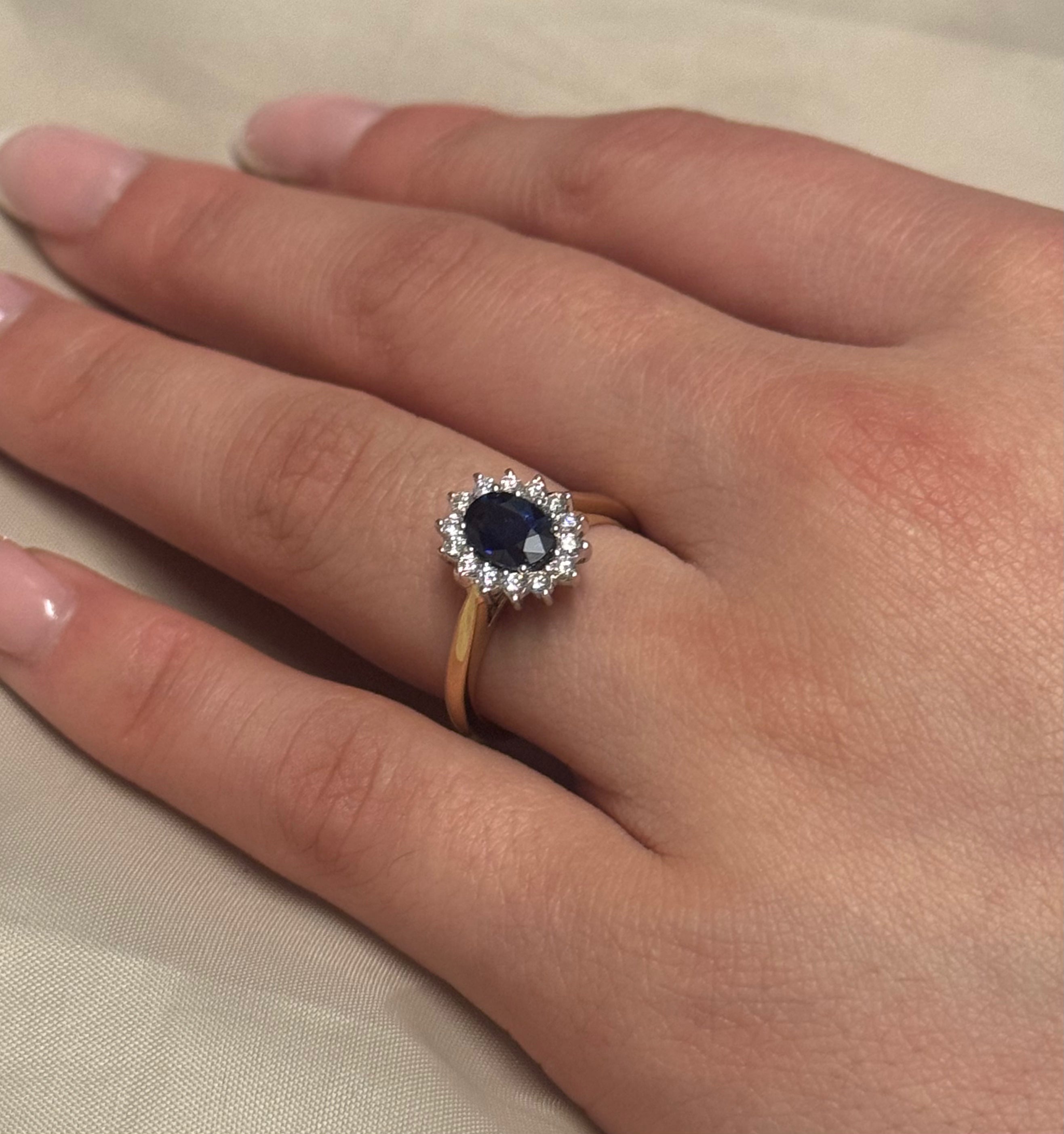9ct Yellow Gold Oval and Sapphire Diamond Halo Ring