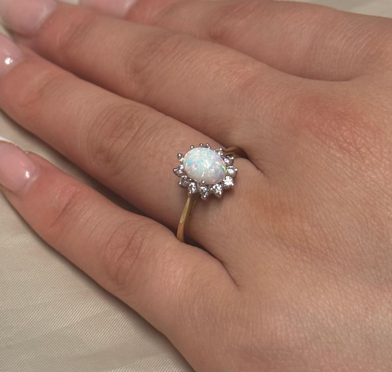9K Yellow Gold Opal and CZ Cluster Ring