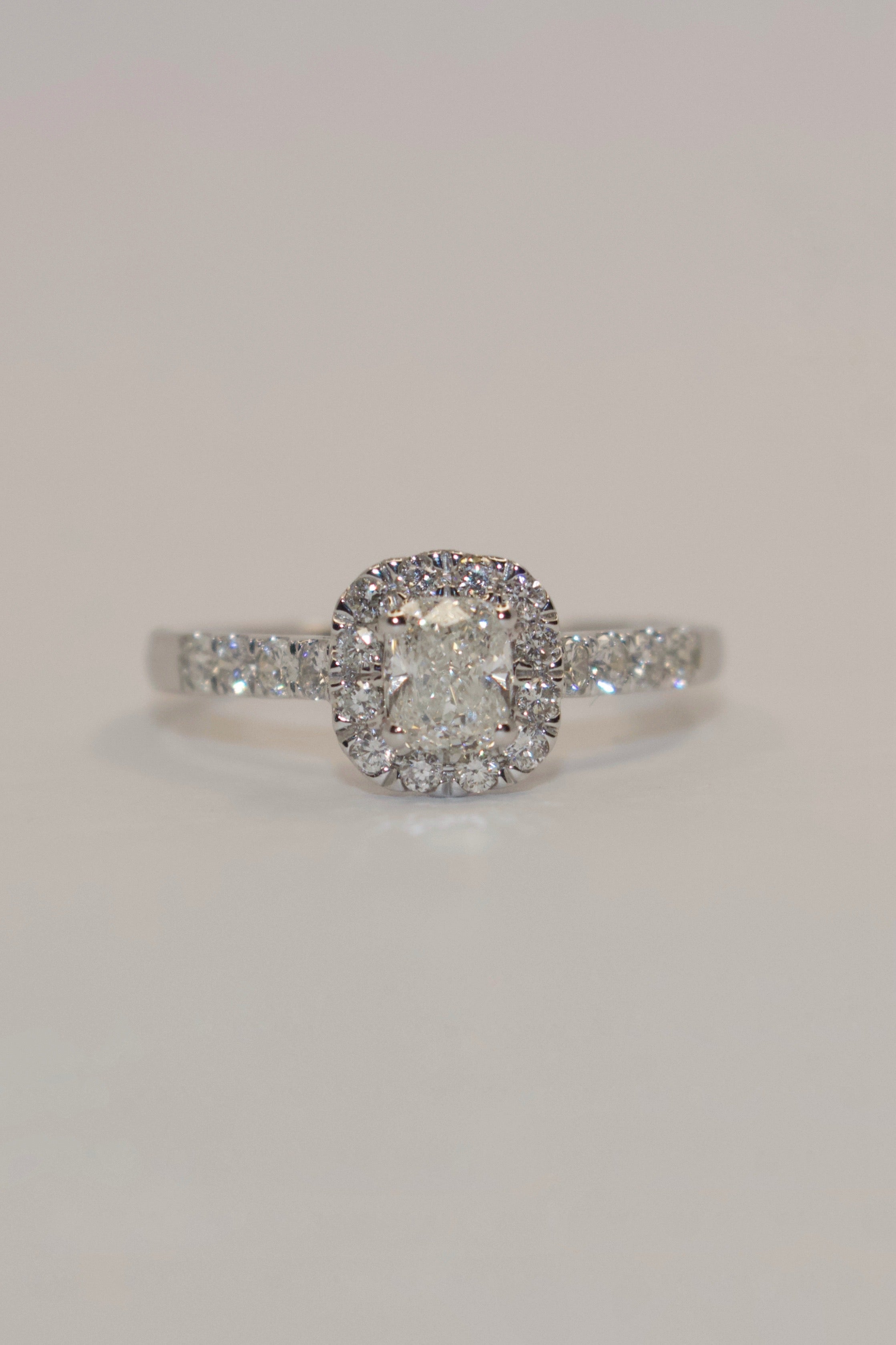 18K White Gold Cushion Cut Halo with Diamond Band