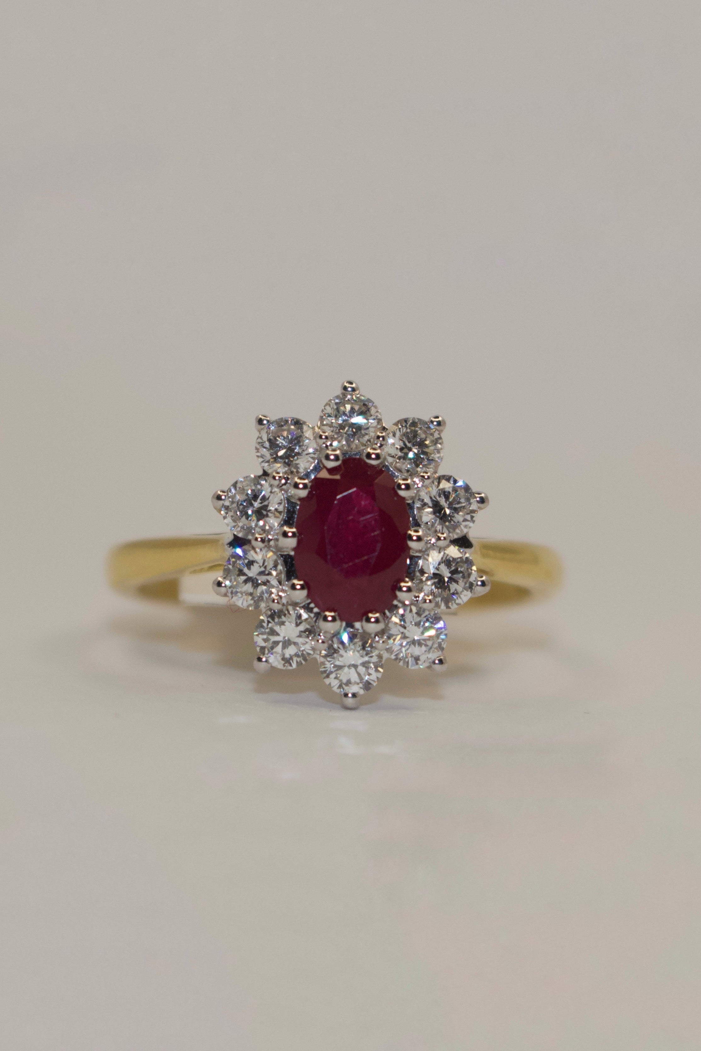 18ct Yellow Gold Ruby and Diamond Cluster Ring