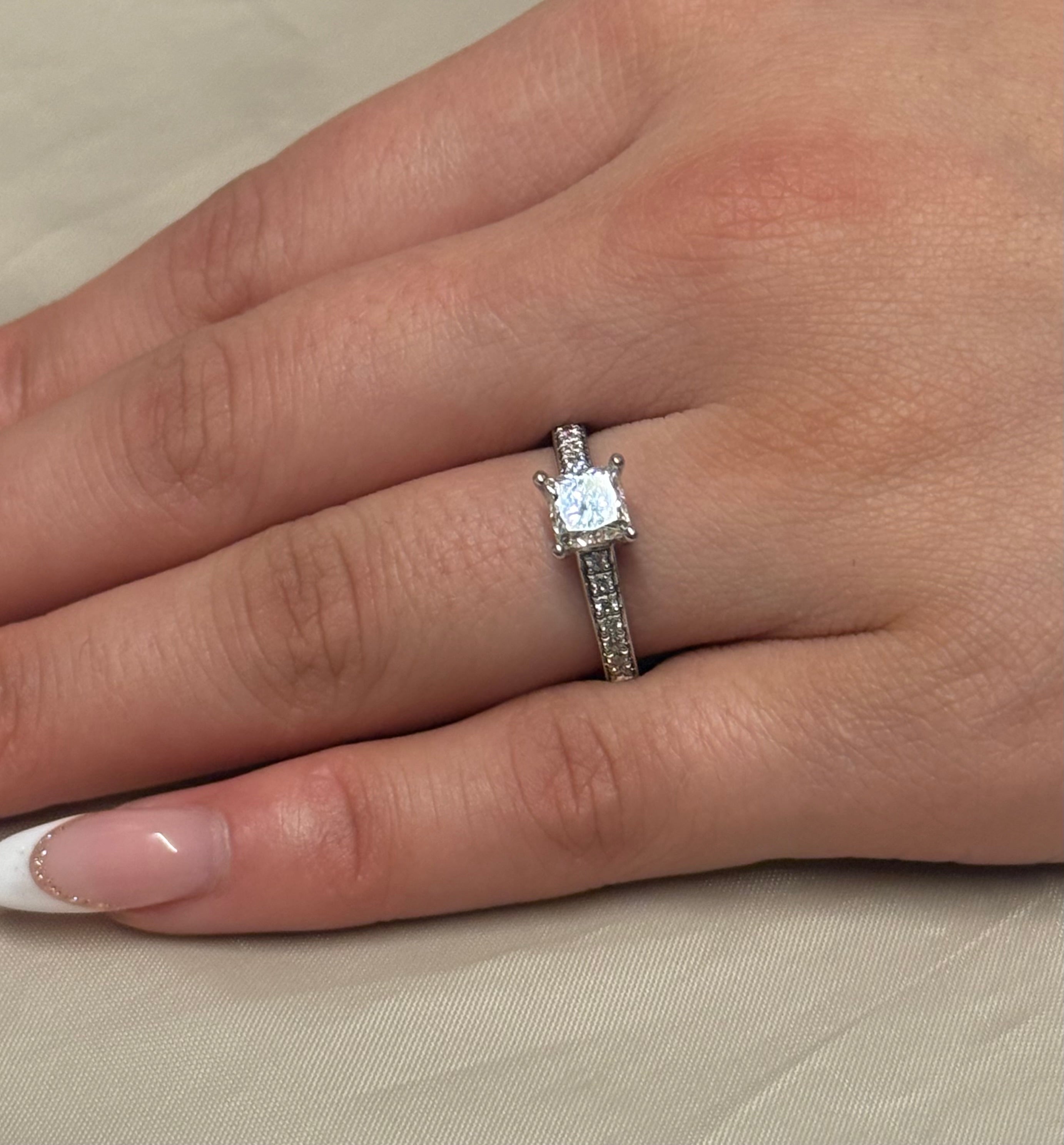 18K White Gold 1.12ct Princess Cut with Diamond Band