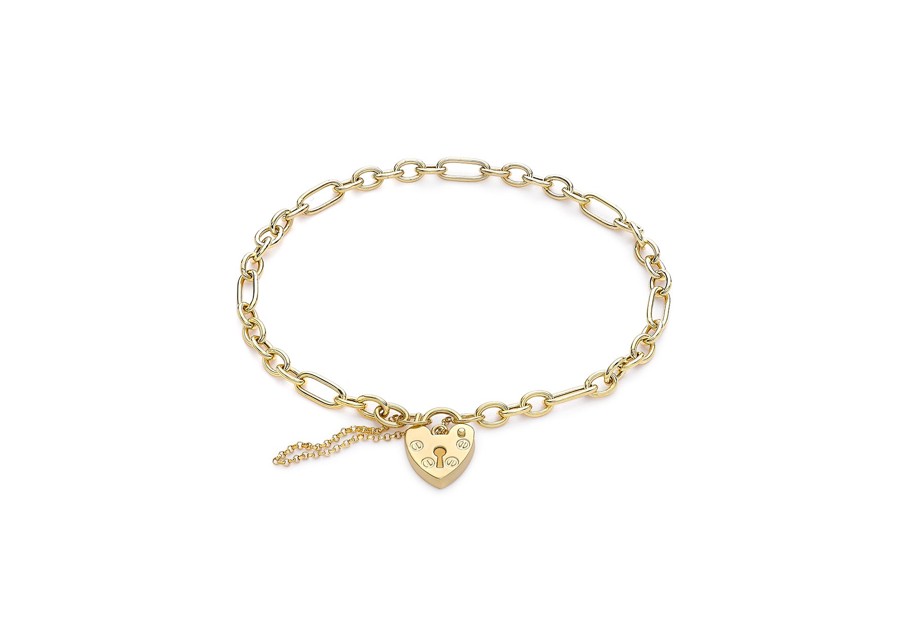 9ct Yellow Gold Belcher Figaro Padlock Bracelet