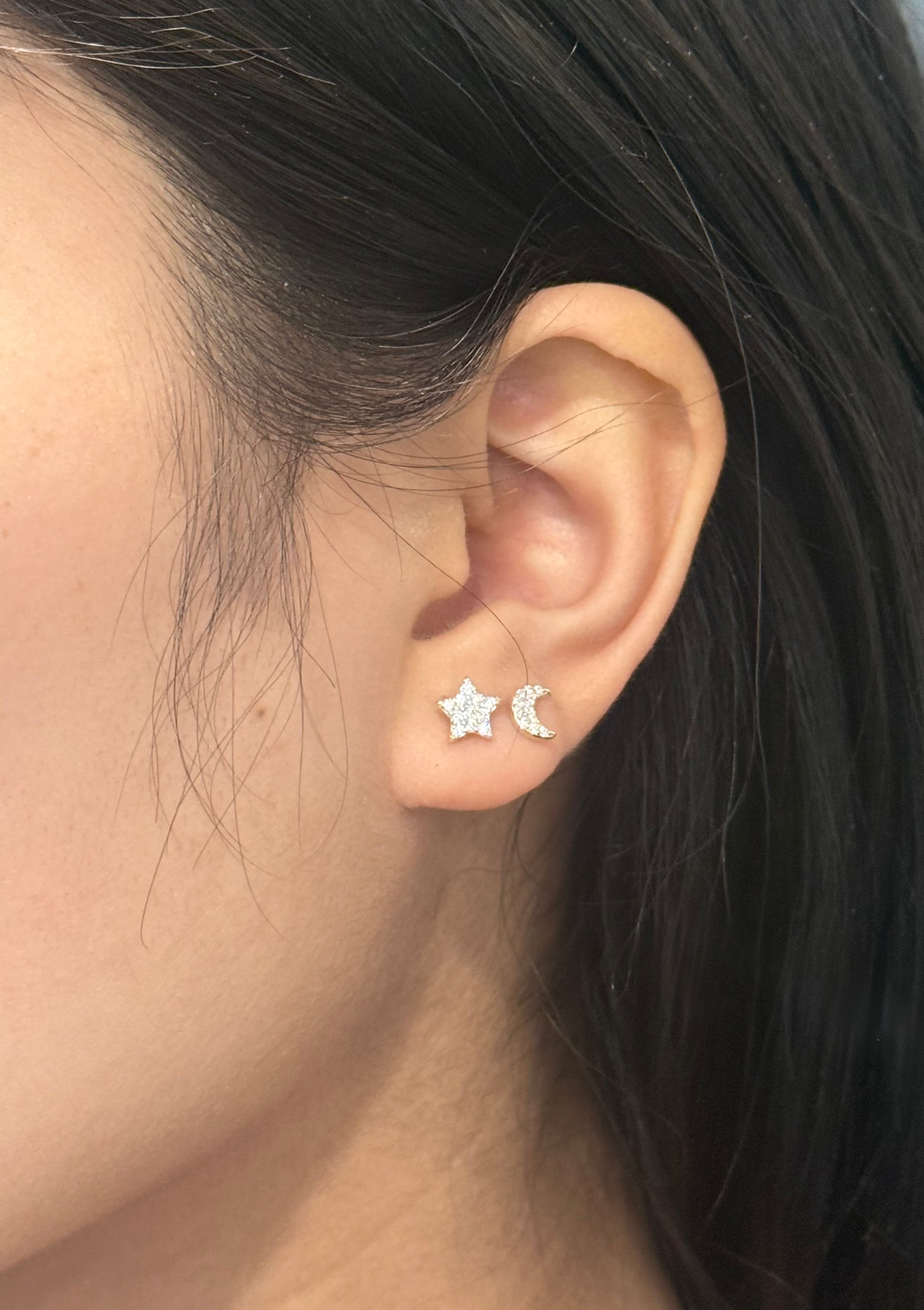 Sterling Silver Moon & Star Stud Earrings