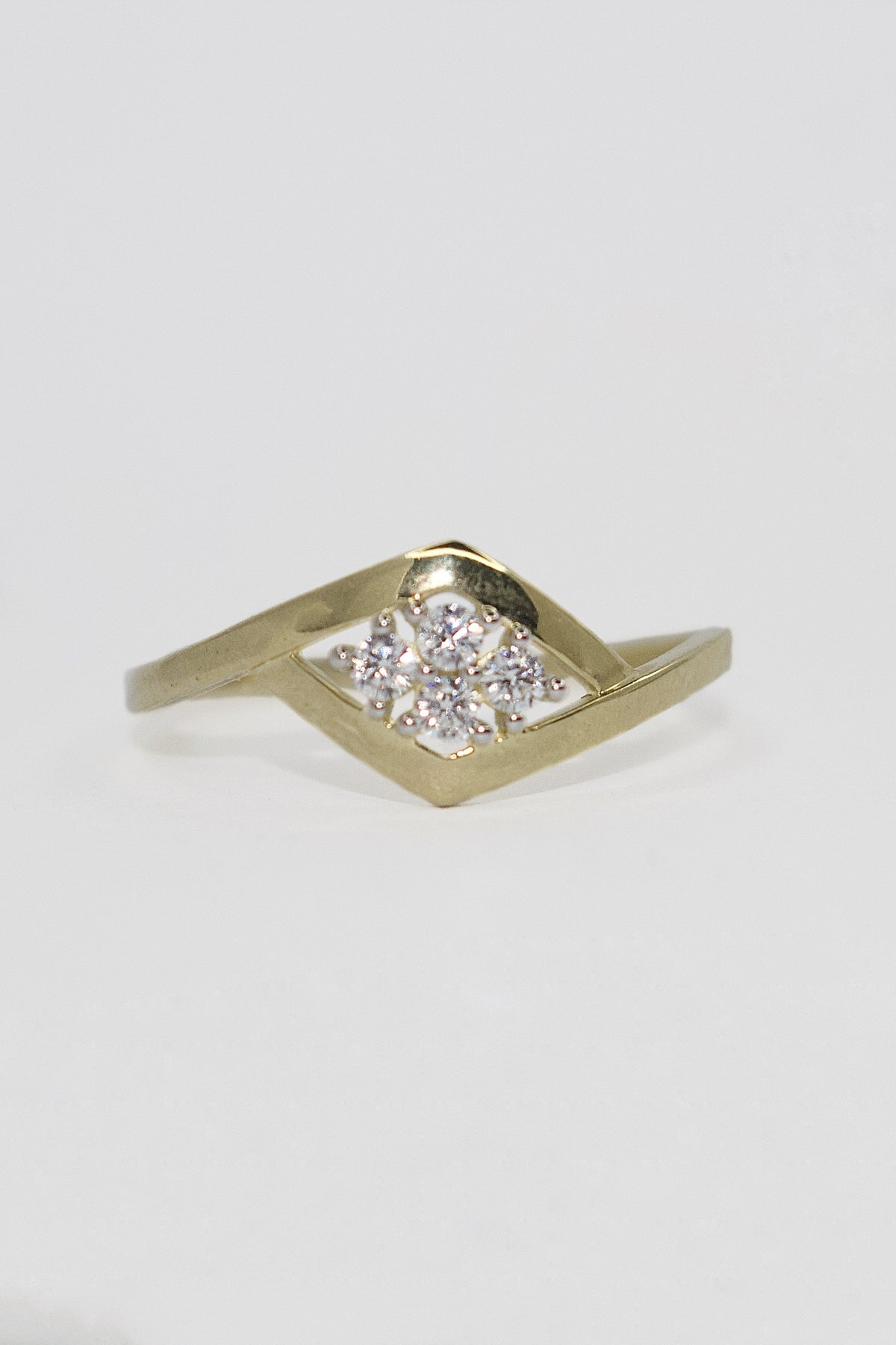 9K Yellow Gold Diamond Shaped Four Stone Cluster Ring