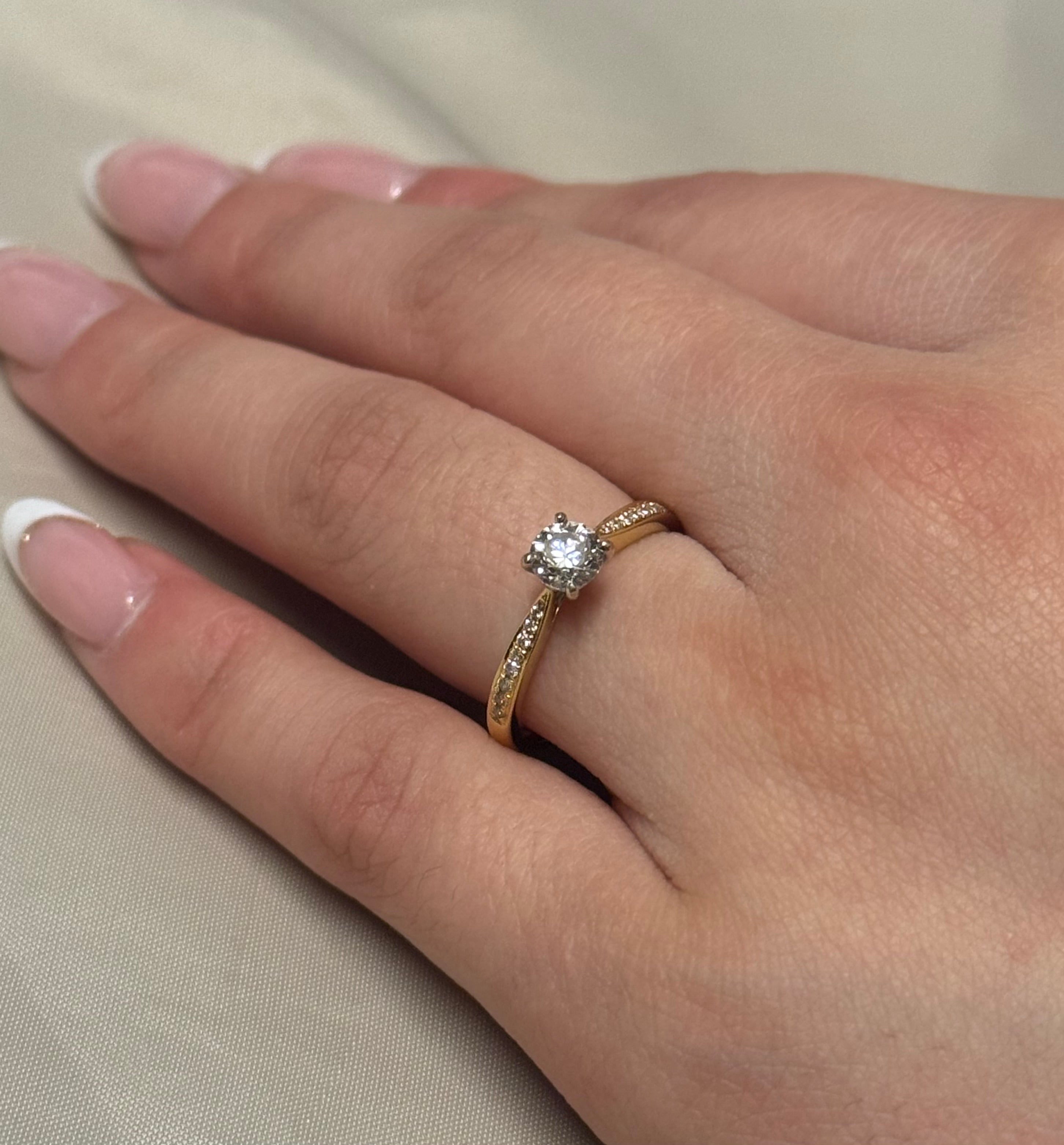 18K Yellow Gold 50pt Brilliant Cut Solitaire With Diamond Band