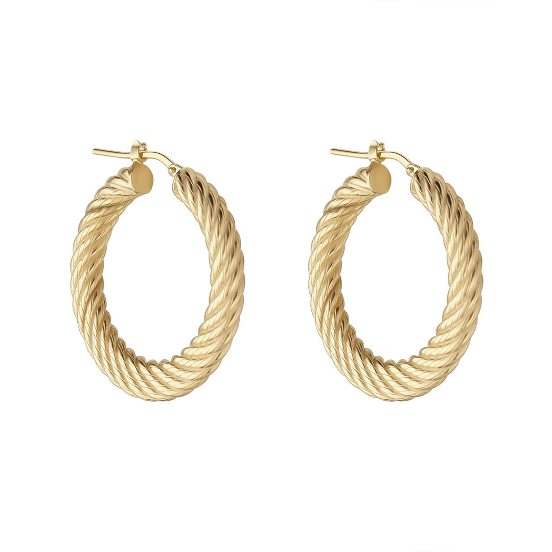 Gold Plated Sterling Silver Large Roped Hoop Earrings