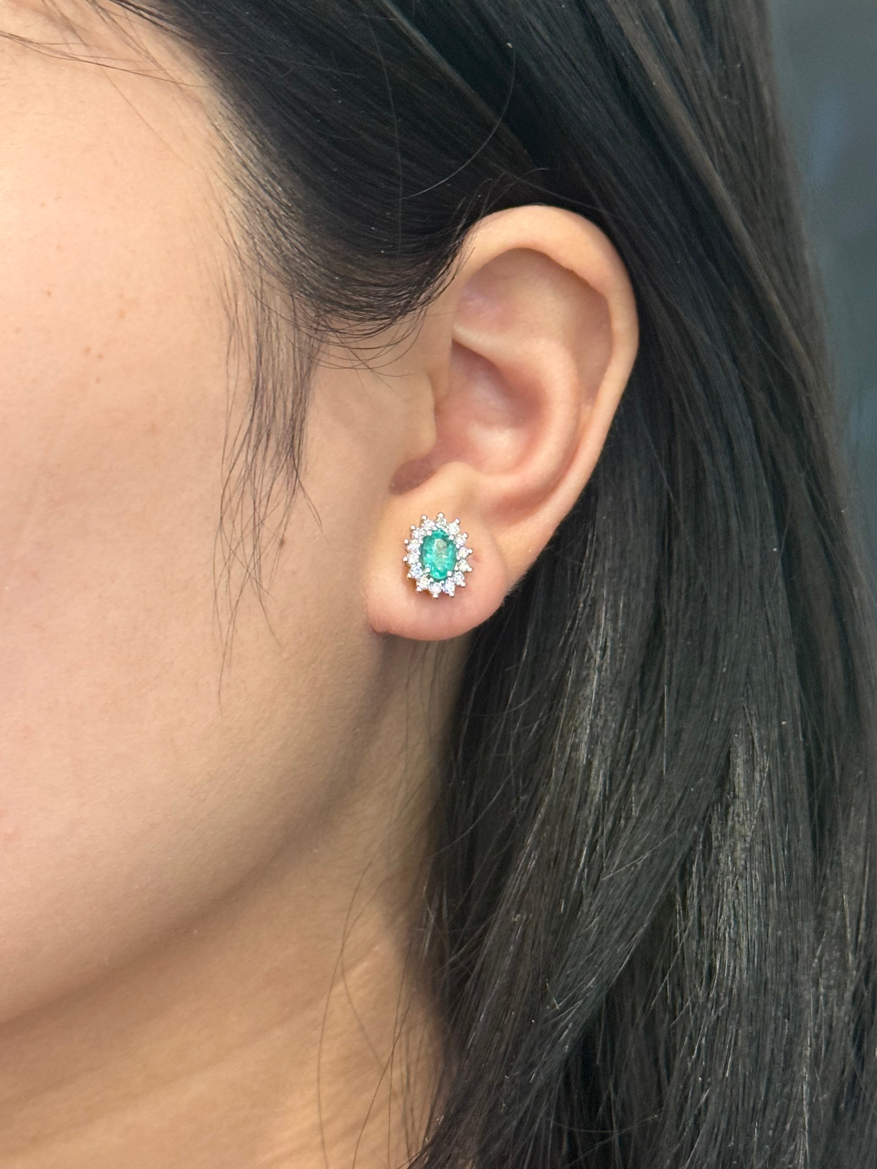 9ct Yellow Gold Emerald & Diamond Cluster Earrings