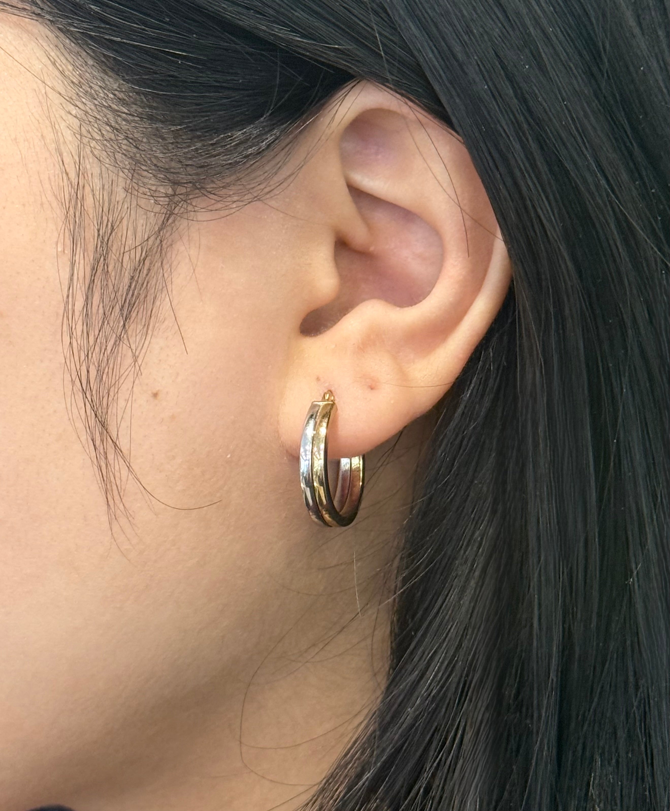 9ct Yellow Gold Two Tone Band Hoop Earrings