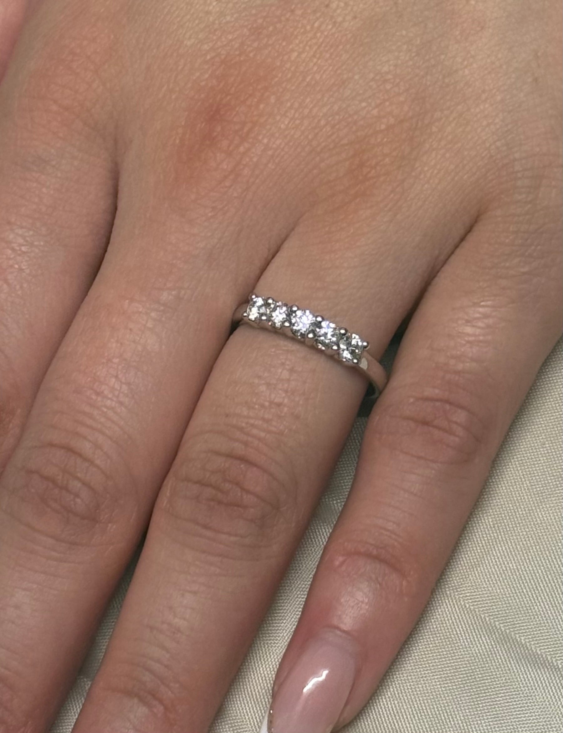 9K White Gold Five Stone Diamond Ring