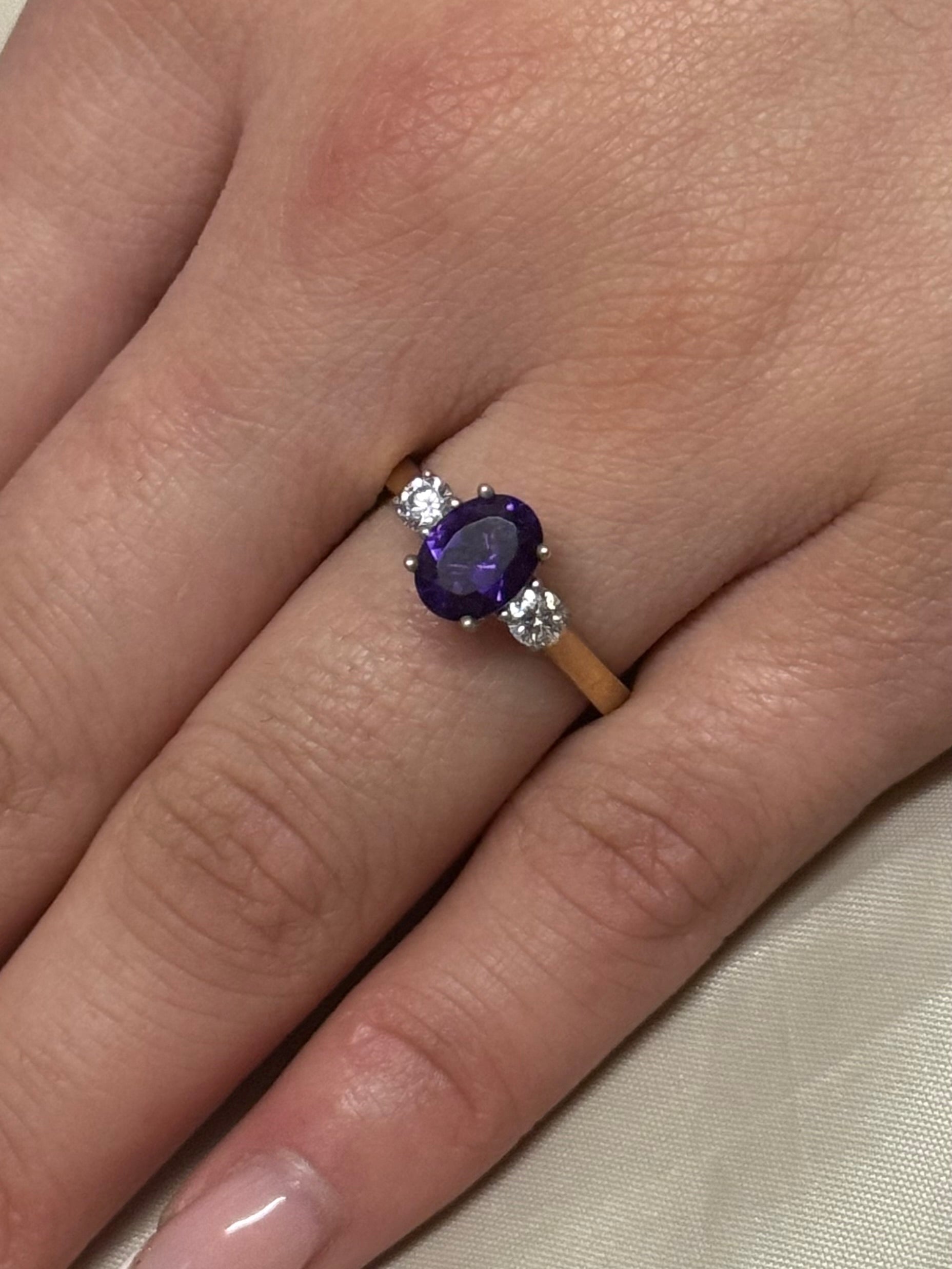 9ct Yellow Gold Amethyst & Diamond Ring
