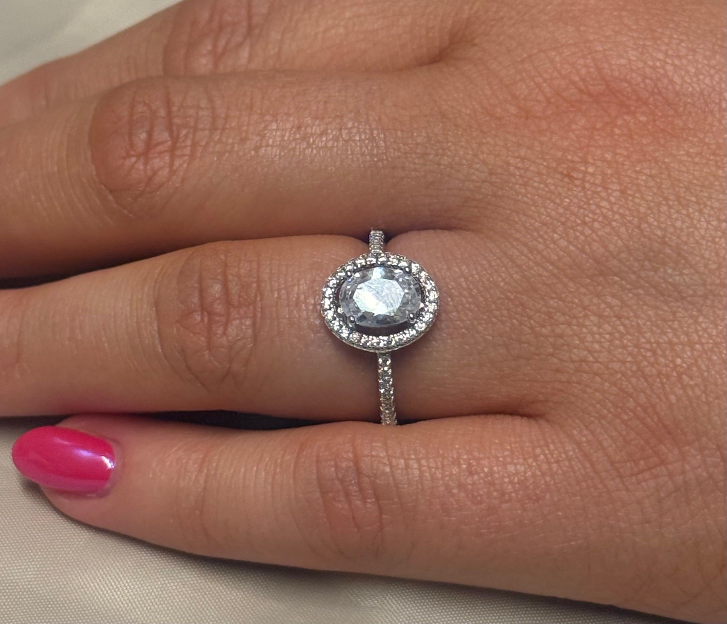 Sterling Silver Oval Halo with CZ Band