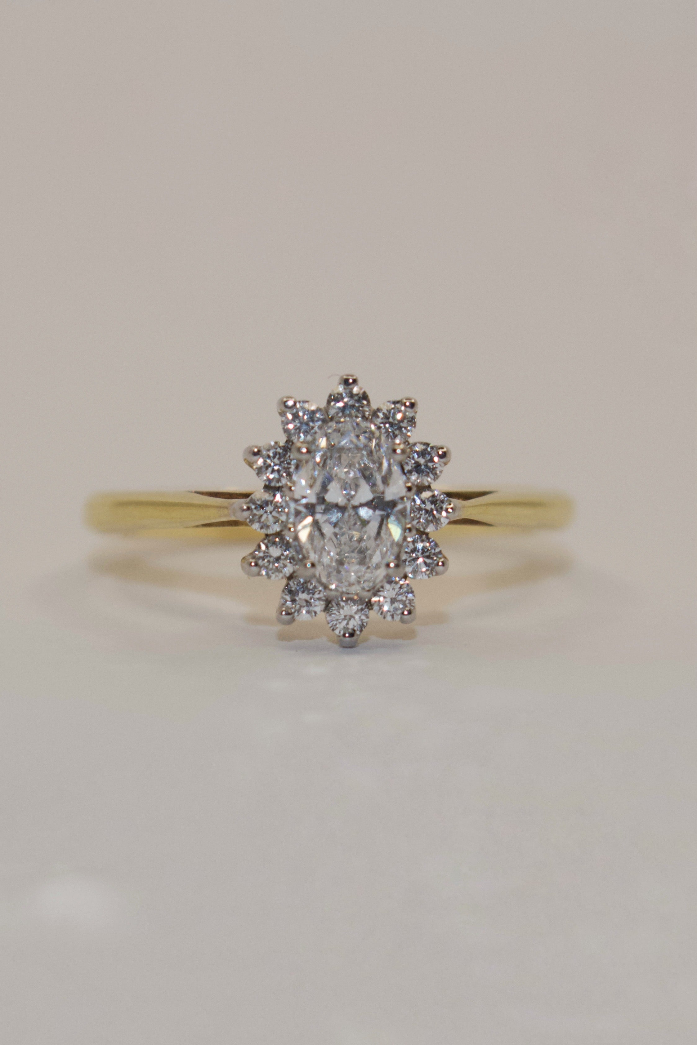 18K Yellow Gold Oval Diamond Cluster Ring