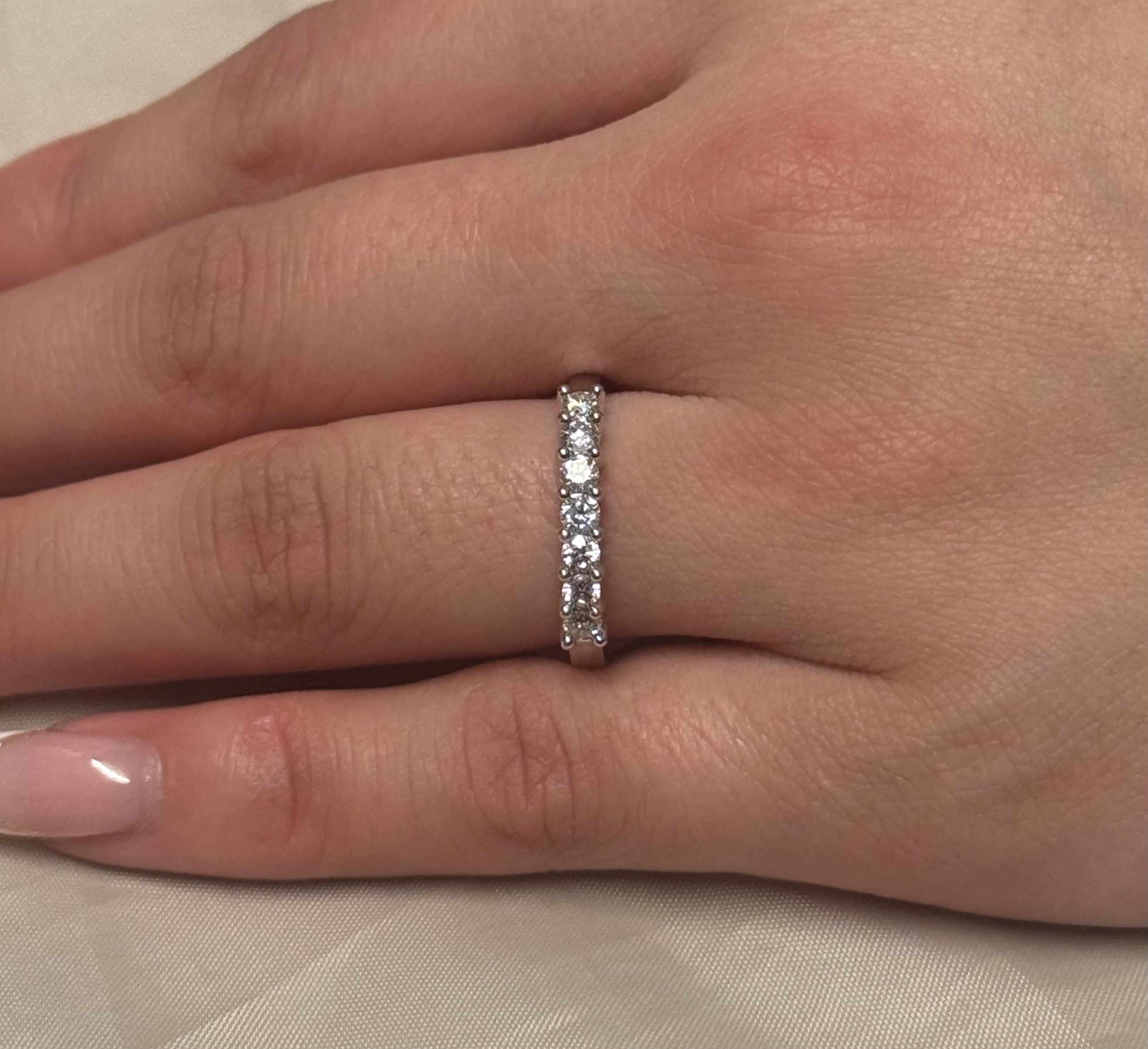 9K White Gold Seven Stone Diamond Ring