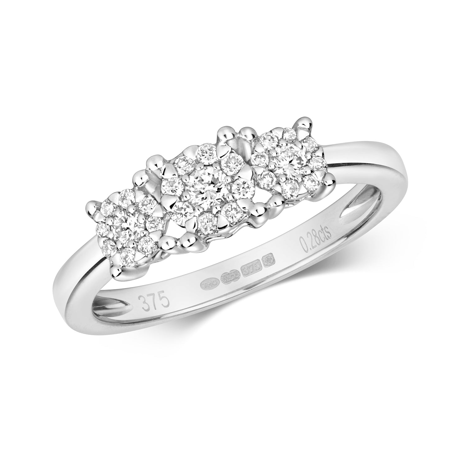 9K White Gold Illusion Three Stone Diamond Ring
