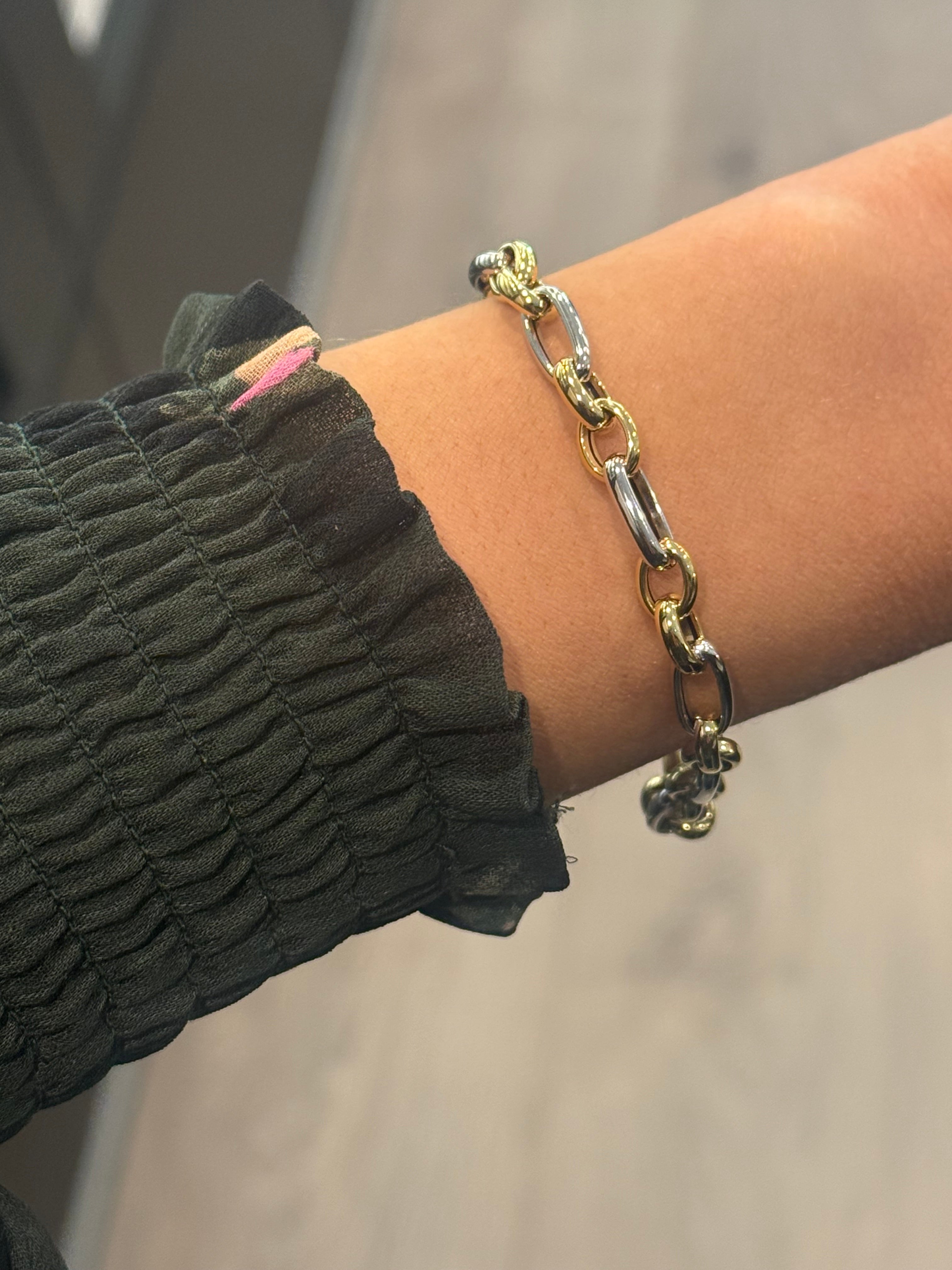 9ct Yellow & White Two Tone Belcher Figaro Bracelet