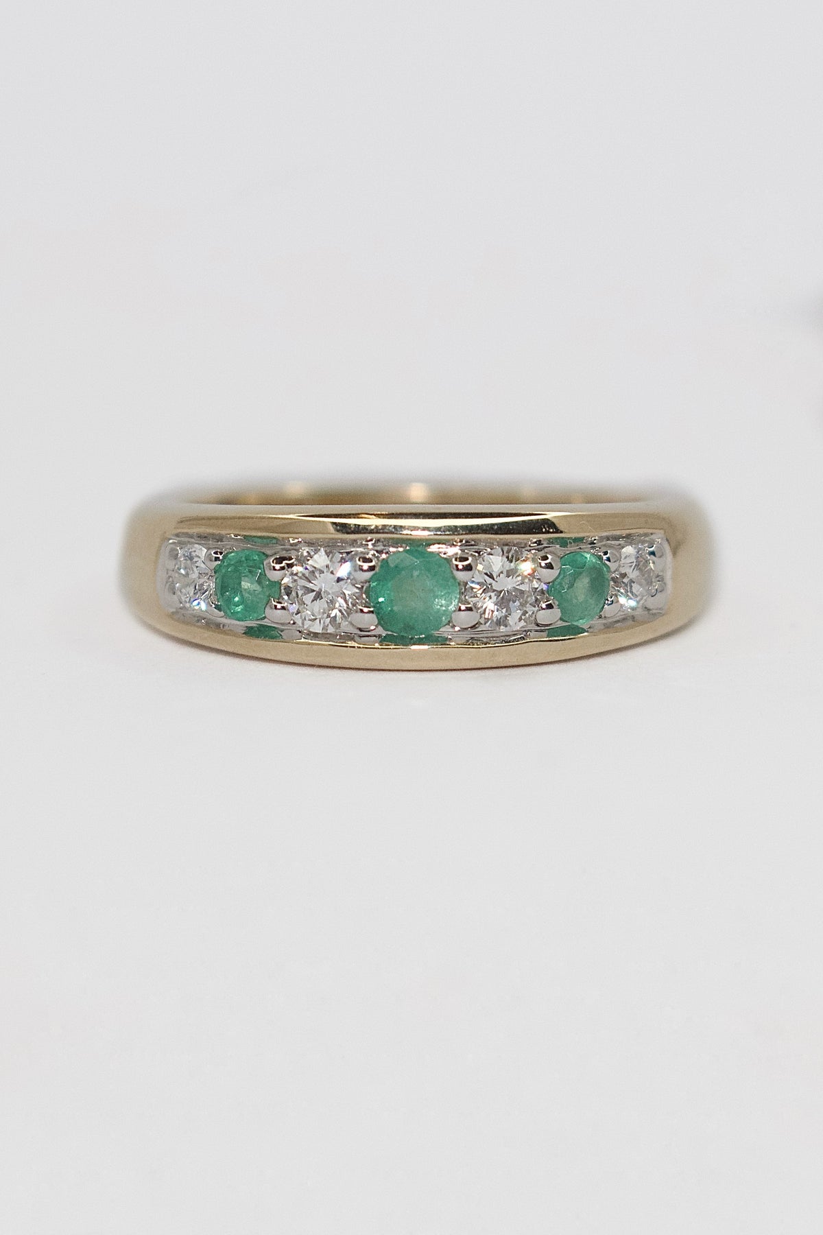 9K Yellow Gold Emerald and Diamond Gypsy Ring